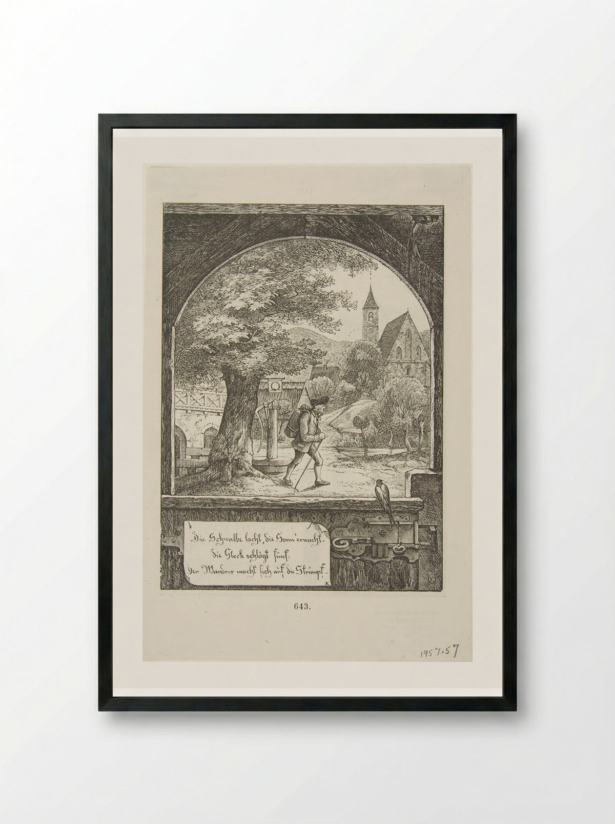 The swallow laughs, the sun awakes - Adrian Ludwig Richter - Framed Print Black