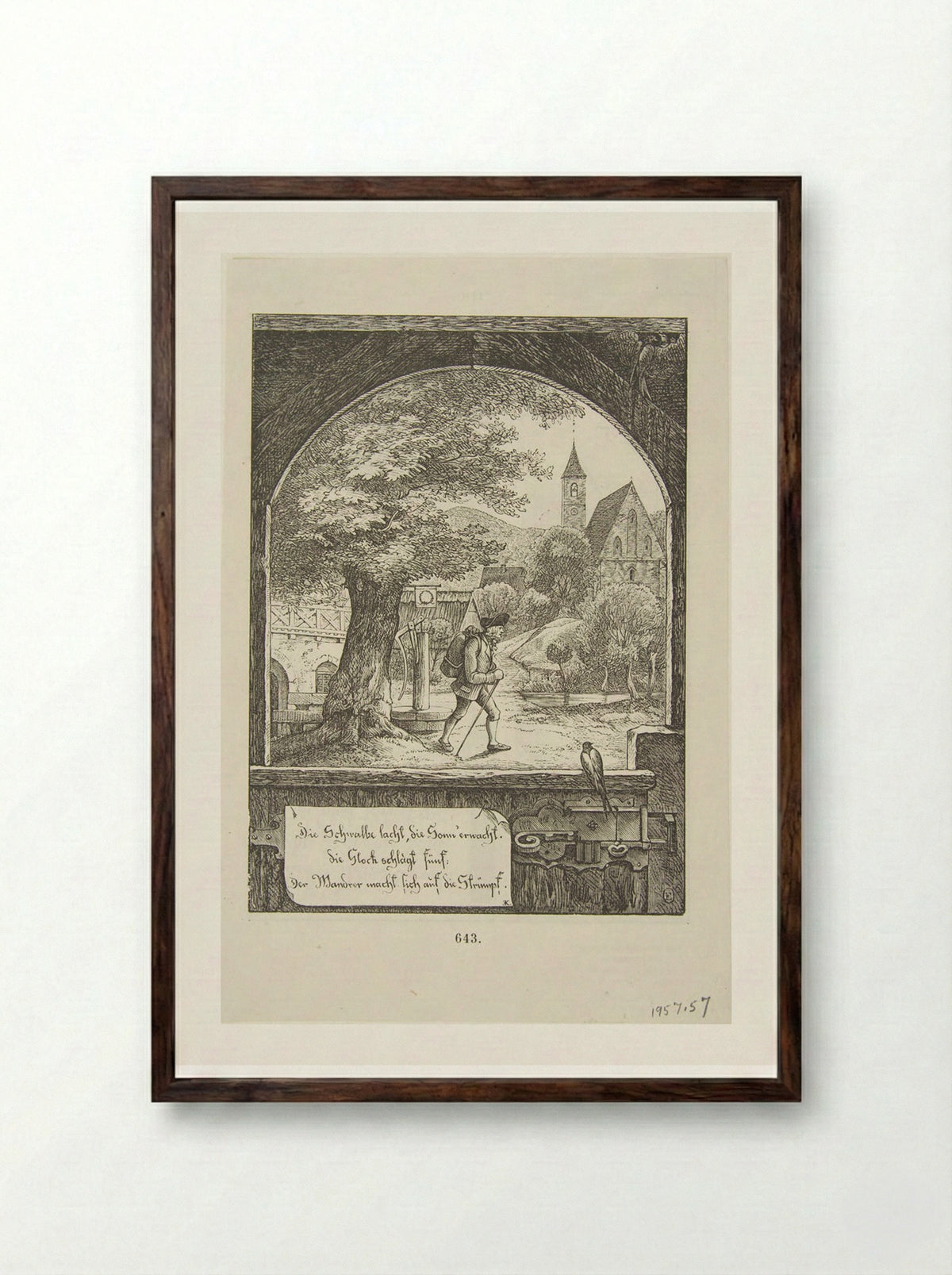 The swallow laughs, the sun awakes - Adrian Ludwig Richter - Framed Print Dark Wood