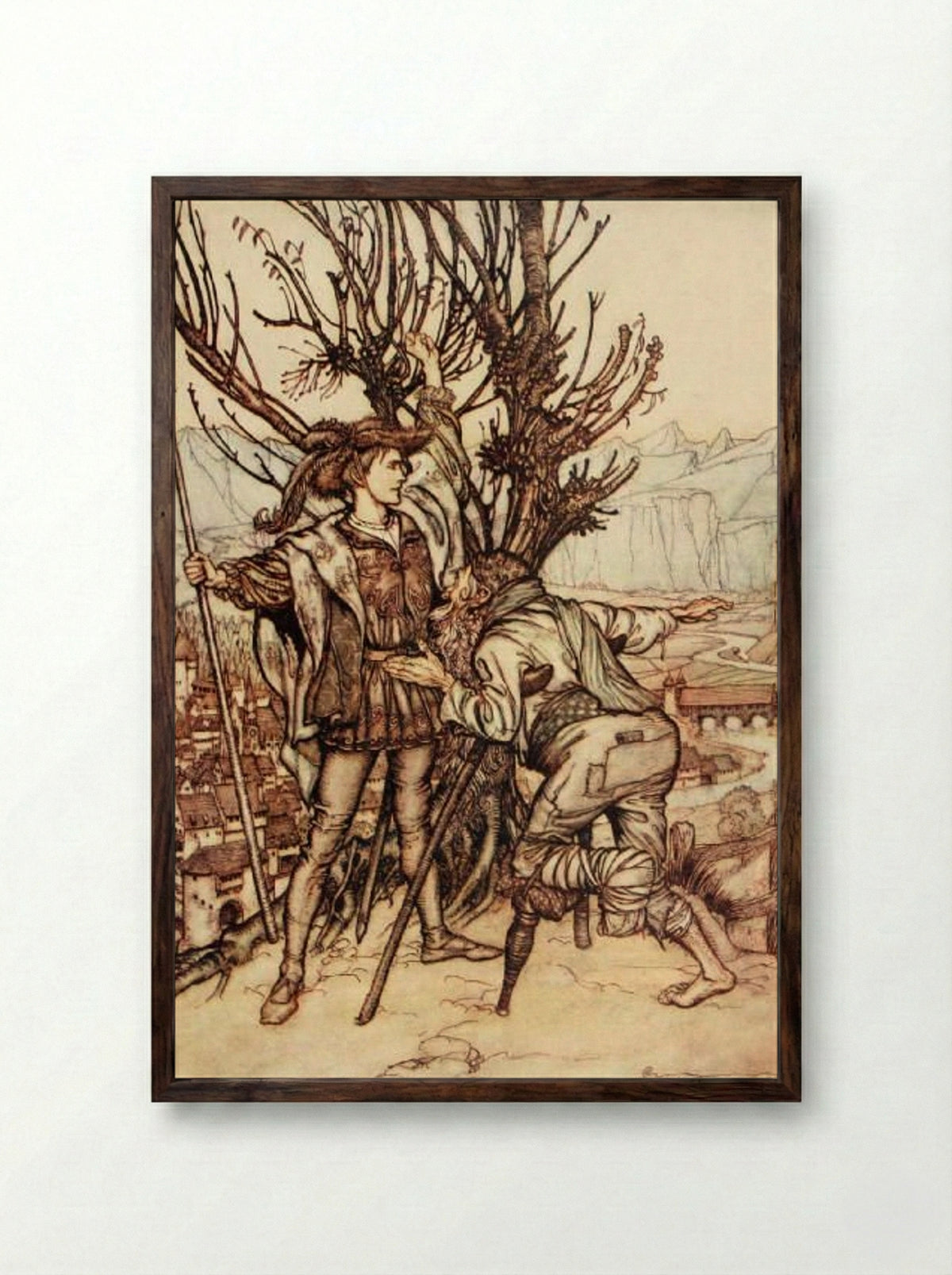 The young Prince said, ‘I am not afraid; I am determined to go and look upon the lovely Briar Rose’ - Arthur Rackham - Framed Print Dark Wood