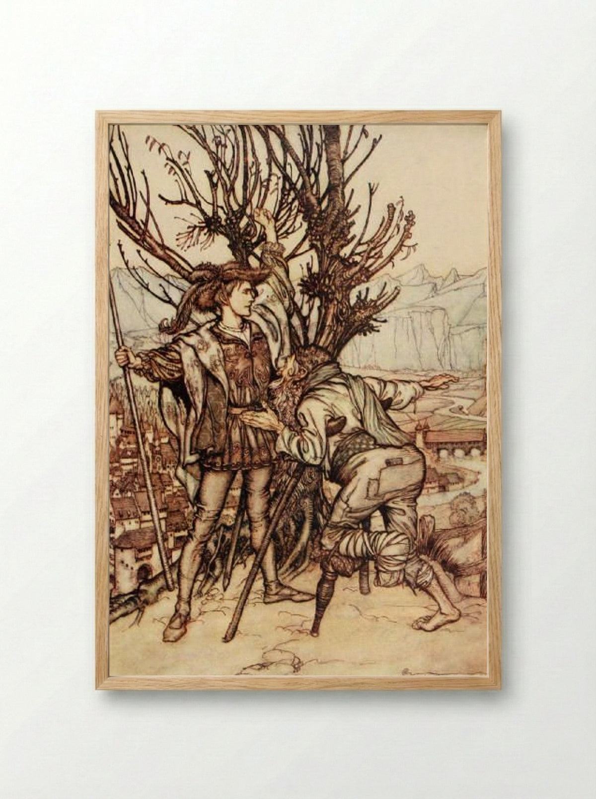 The young Prince said, ‘I am not afraid; I am determined to go and look upon the lovely Briar Rose’ - Arthur Rackham - Framed Print Wood
