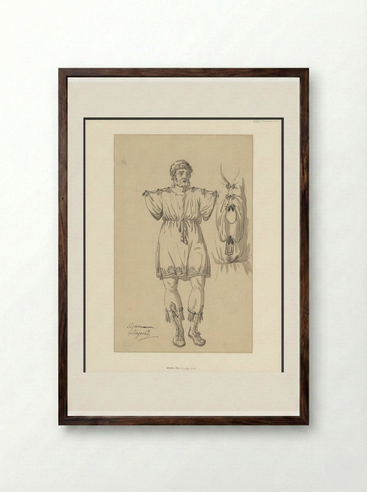 Theaterkostuum voor Aigisthos uit de voorstelling Agamemnon - Johannes Jelgerhuis - Framed Print Dark Wood