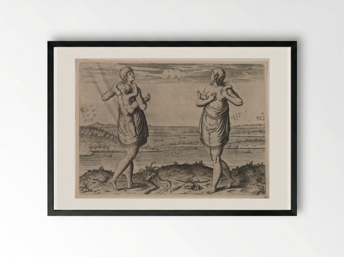 Their Manner of Carrying their Children - Theodor de Bry - Framed Print Black