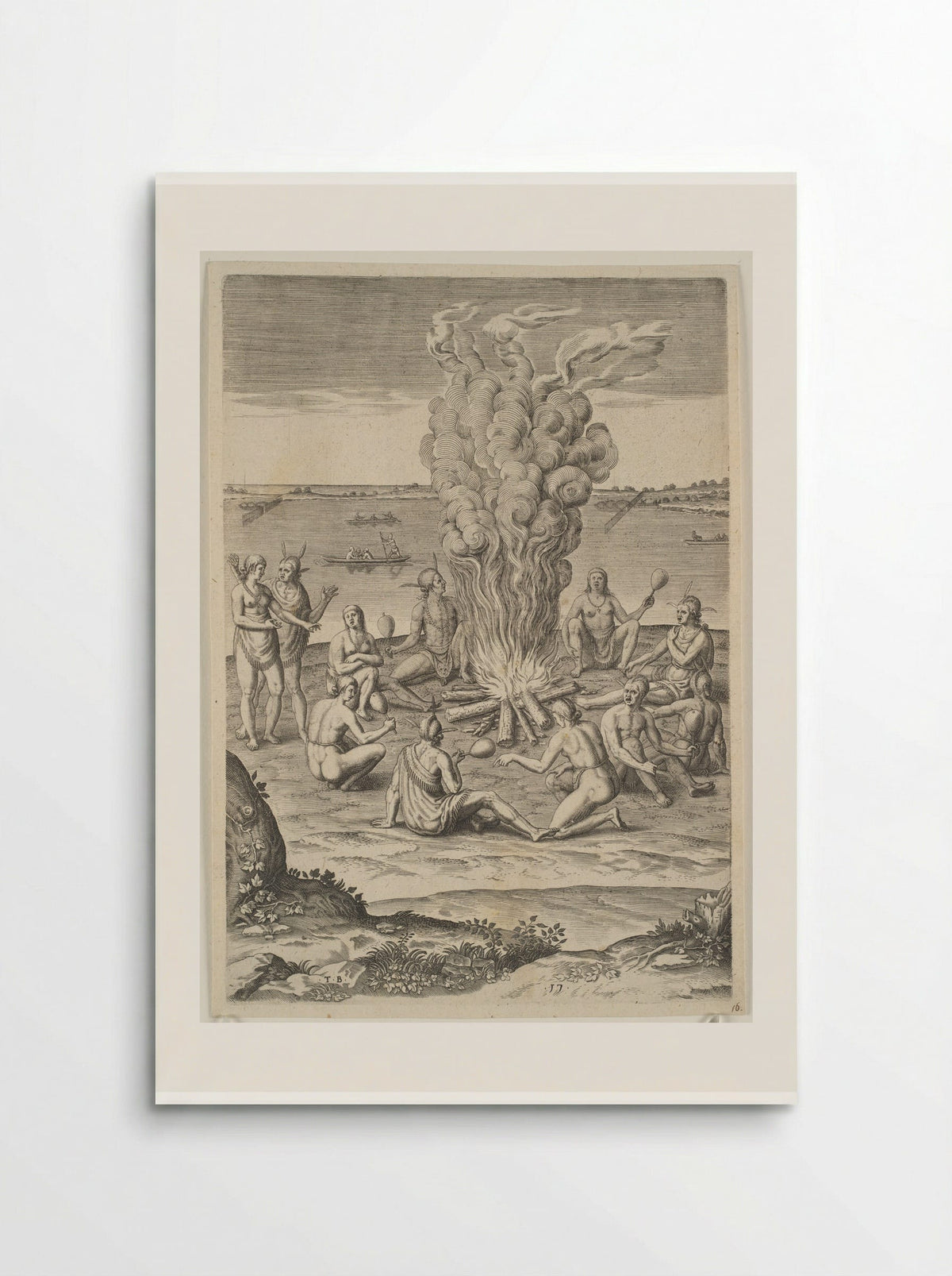 Their Manner of Praying with Rattles about the Fire - Theodor de Bry - Poster