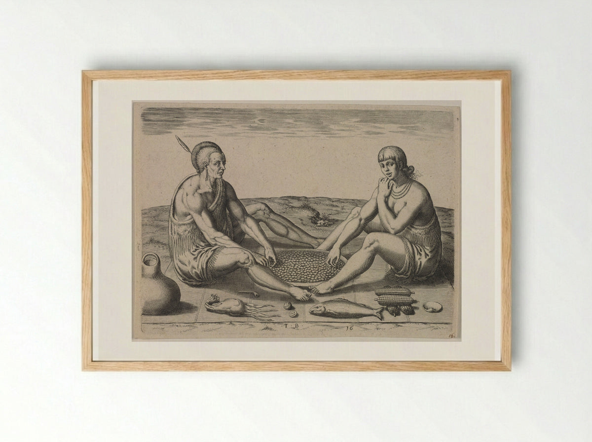 Their Sitting at Meat - Theodor de Bry - Framed Print Wood