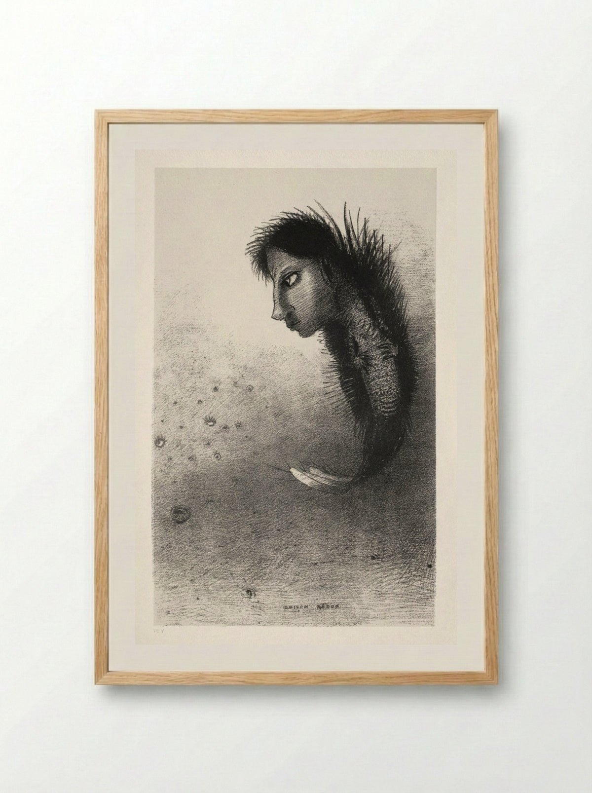 Then There Appears a Singular Being, Having the Head of a Man on the Body of a Fish - Odilon Redon - Framed Print Wood