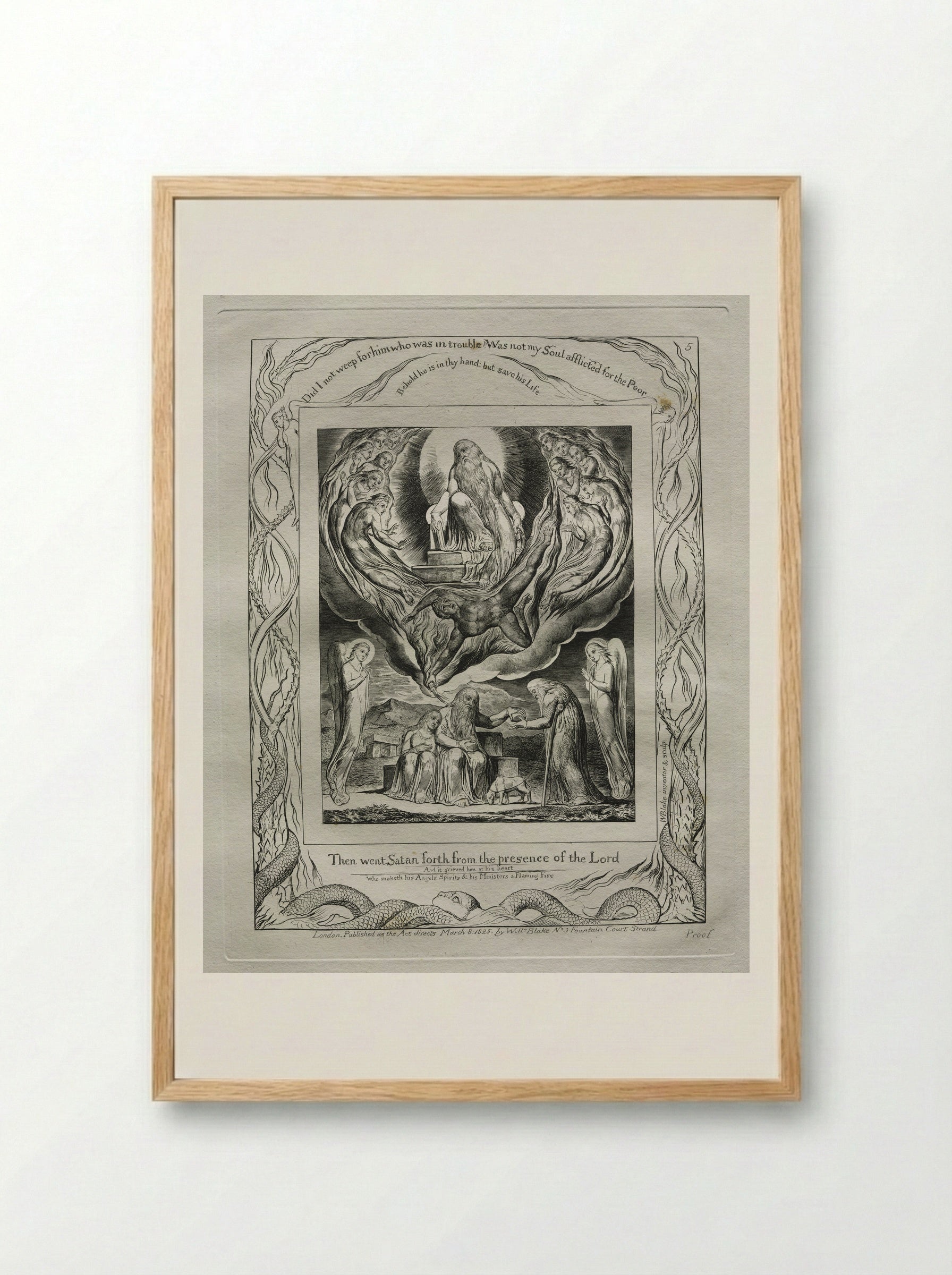 Then Went Satan Forth from the Presence of the Lord - William Blake - Framed Print Wood