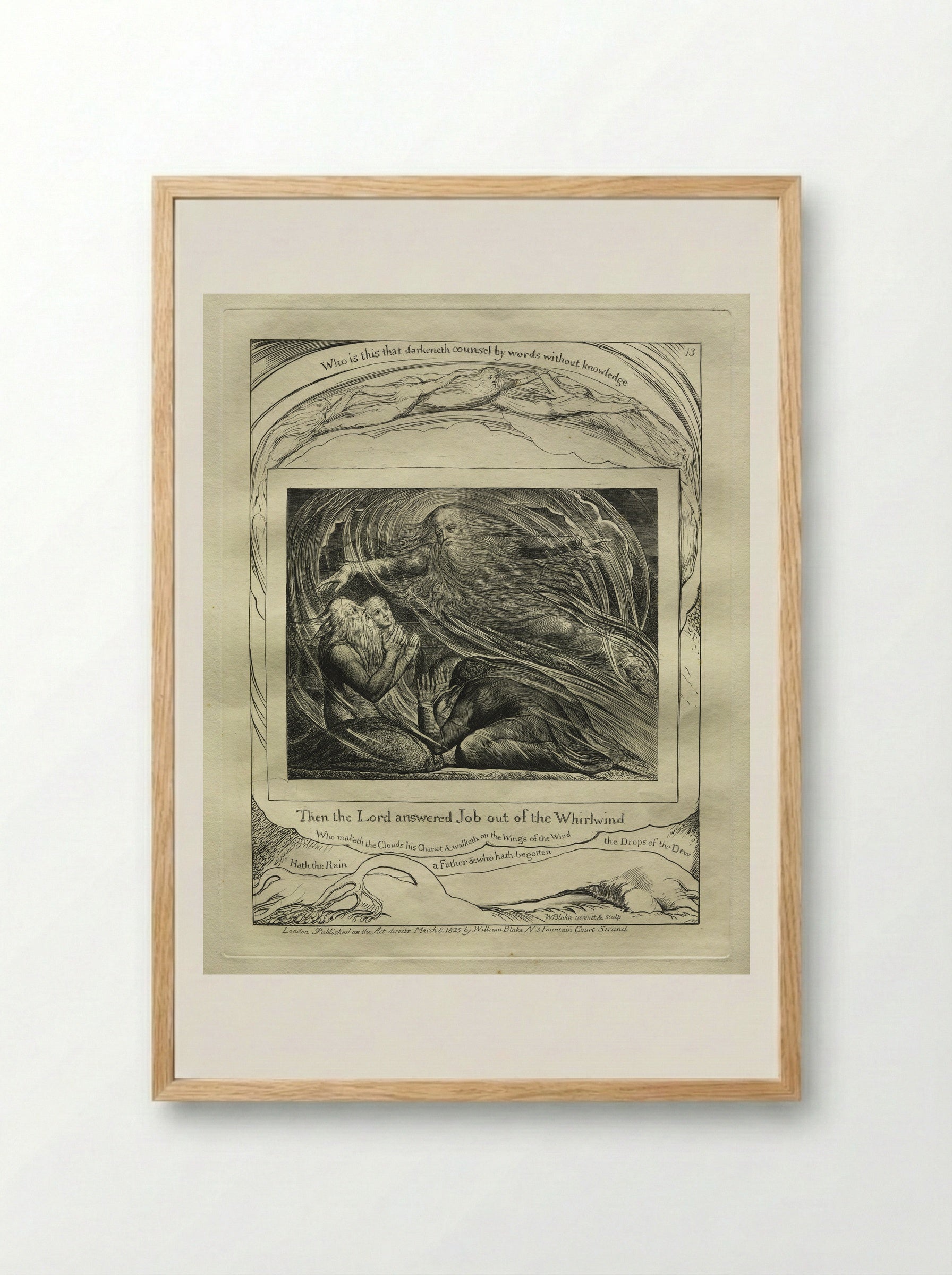 Then the Lord Answered Job out of the Whirlwind - William Blake - Framed Print Wood