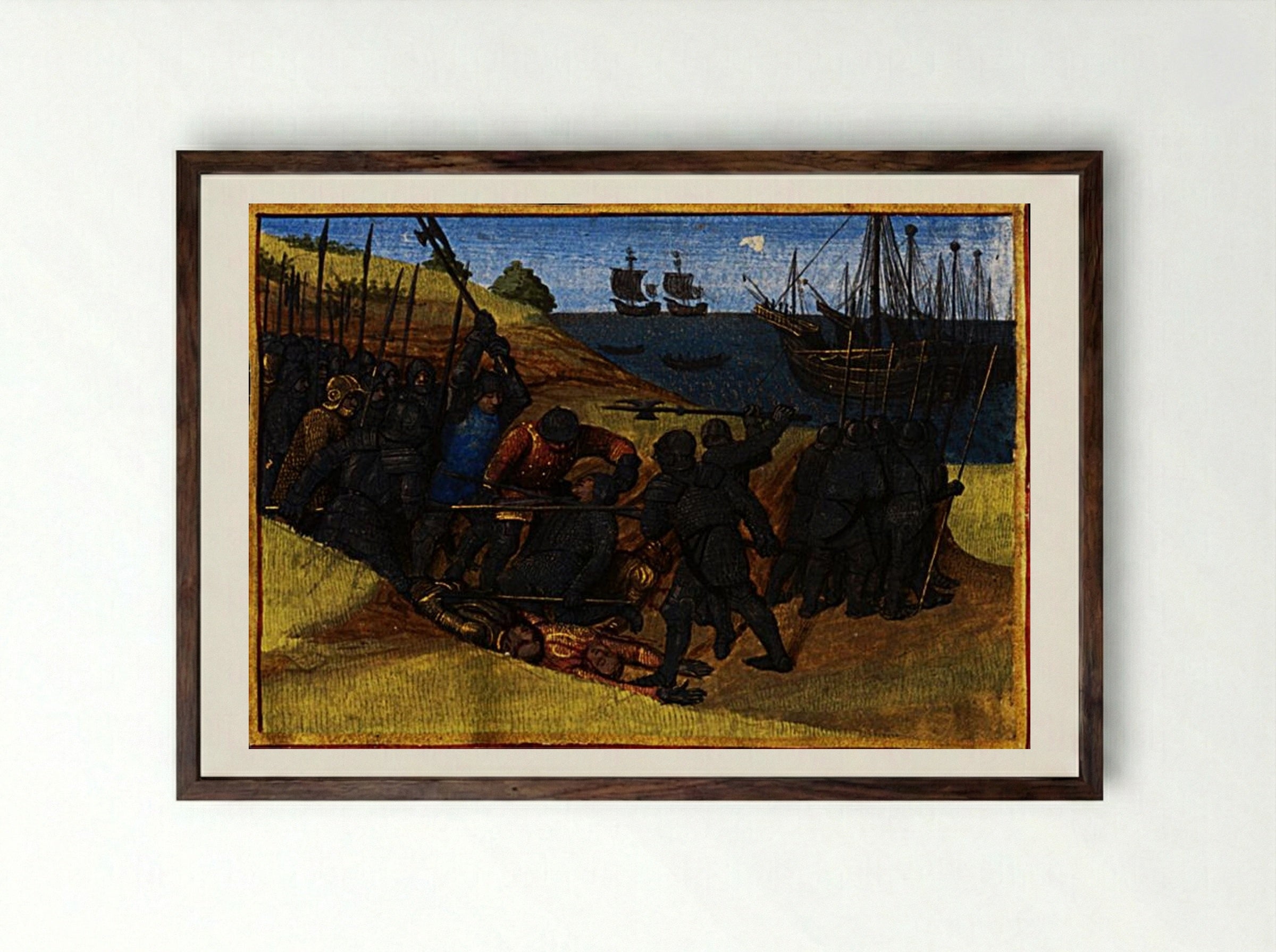 Theodoric's Victory over the Danes - Jean Fouquet - Framed Print Dark Wood