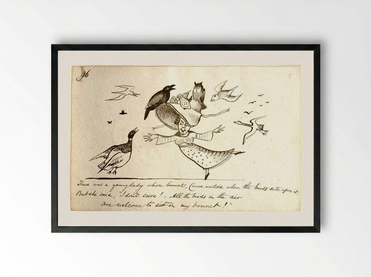 There was a Young Lady whose bonnet - Edward Lear - Framed Print Black