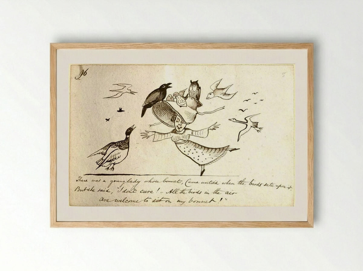There was a Young Lady whose bonnet - Edward Lear - Framed Print Wood