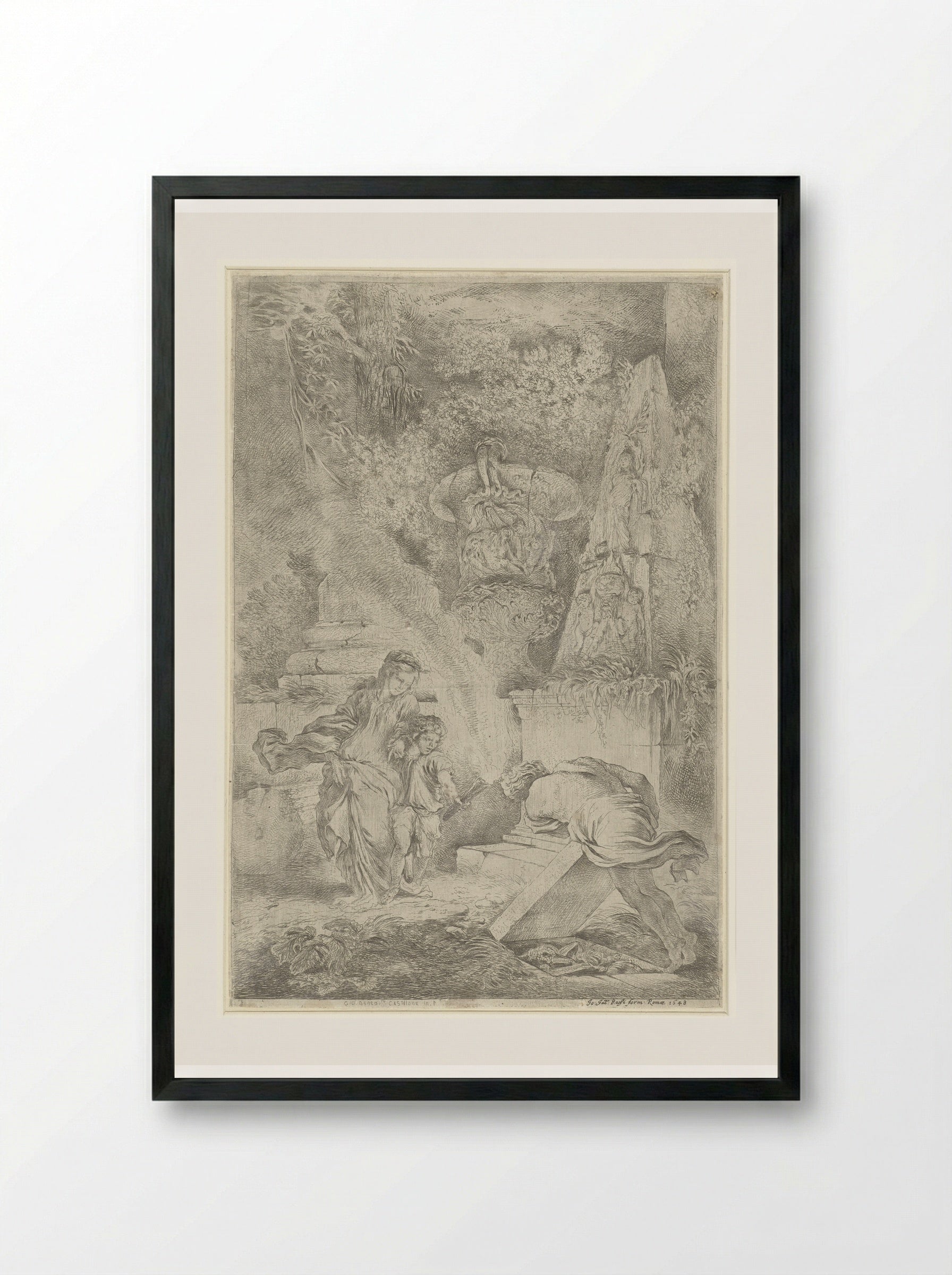 Theseus Discovers His Father's Weapons - Giovanni Benedetto Castiglione - Framed Print Black