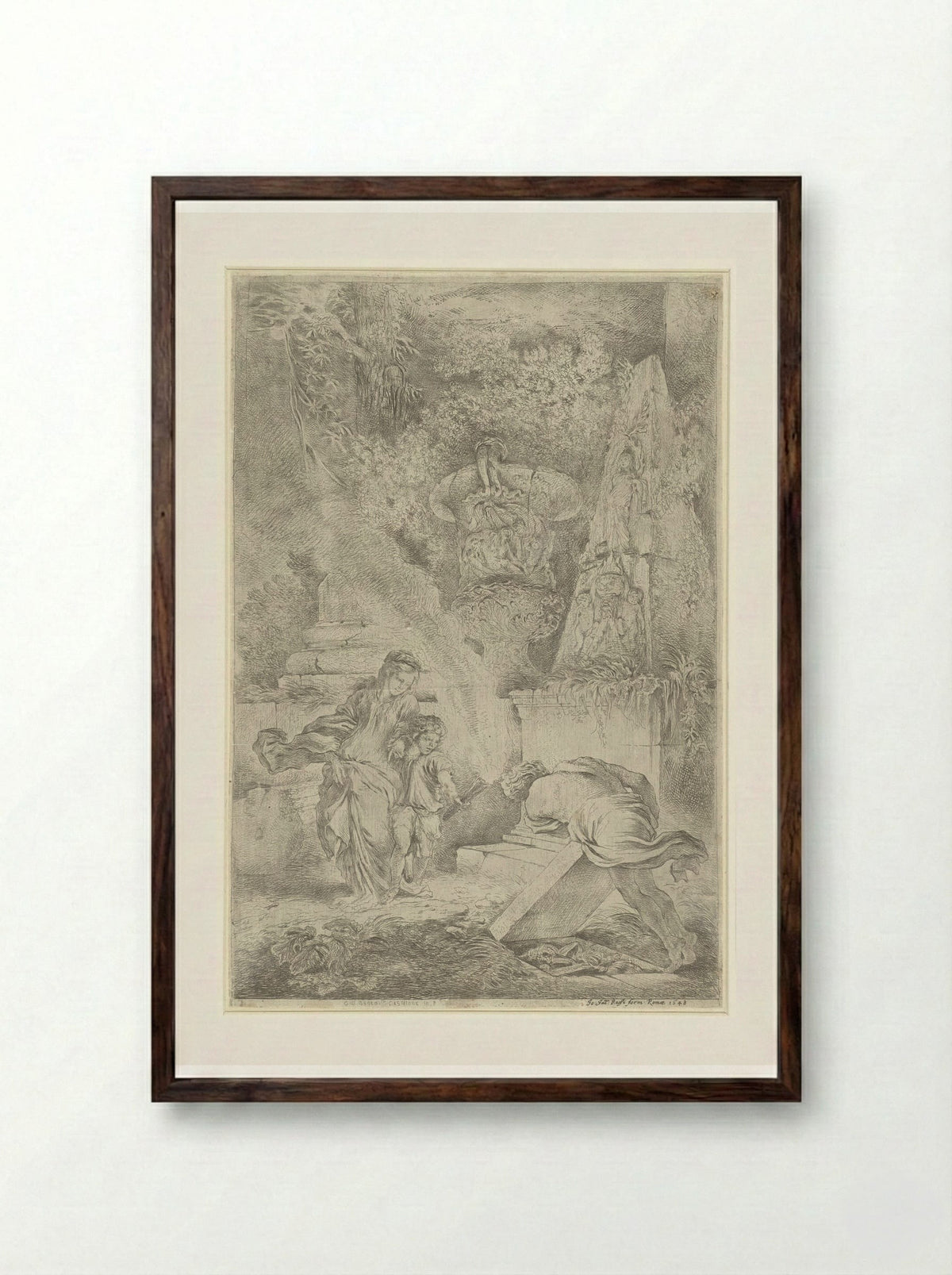 Theseus Discovers His Father's Weapons - Giovanni Benedetto Castiglione - Framed Print Dark Wood