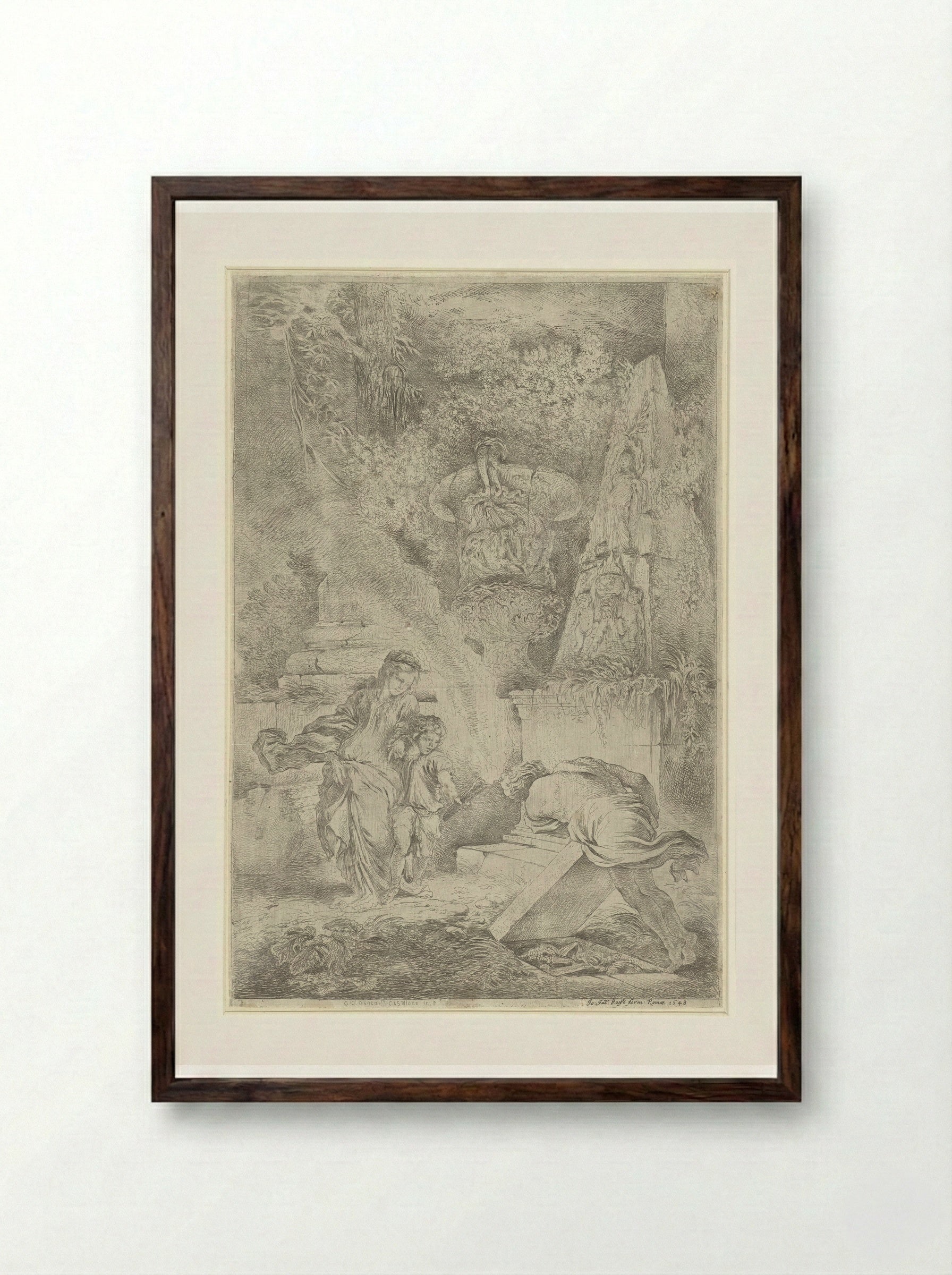 Theseus Discovers His Father's Weapons - Giovanni Benedetto Castiglione - Framed Print Dark Wood