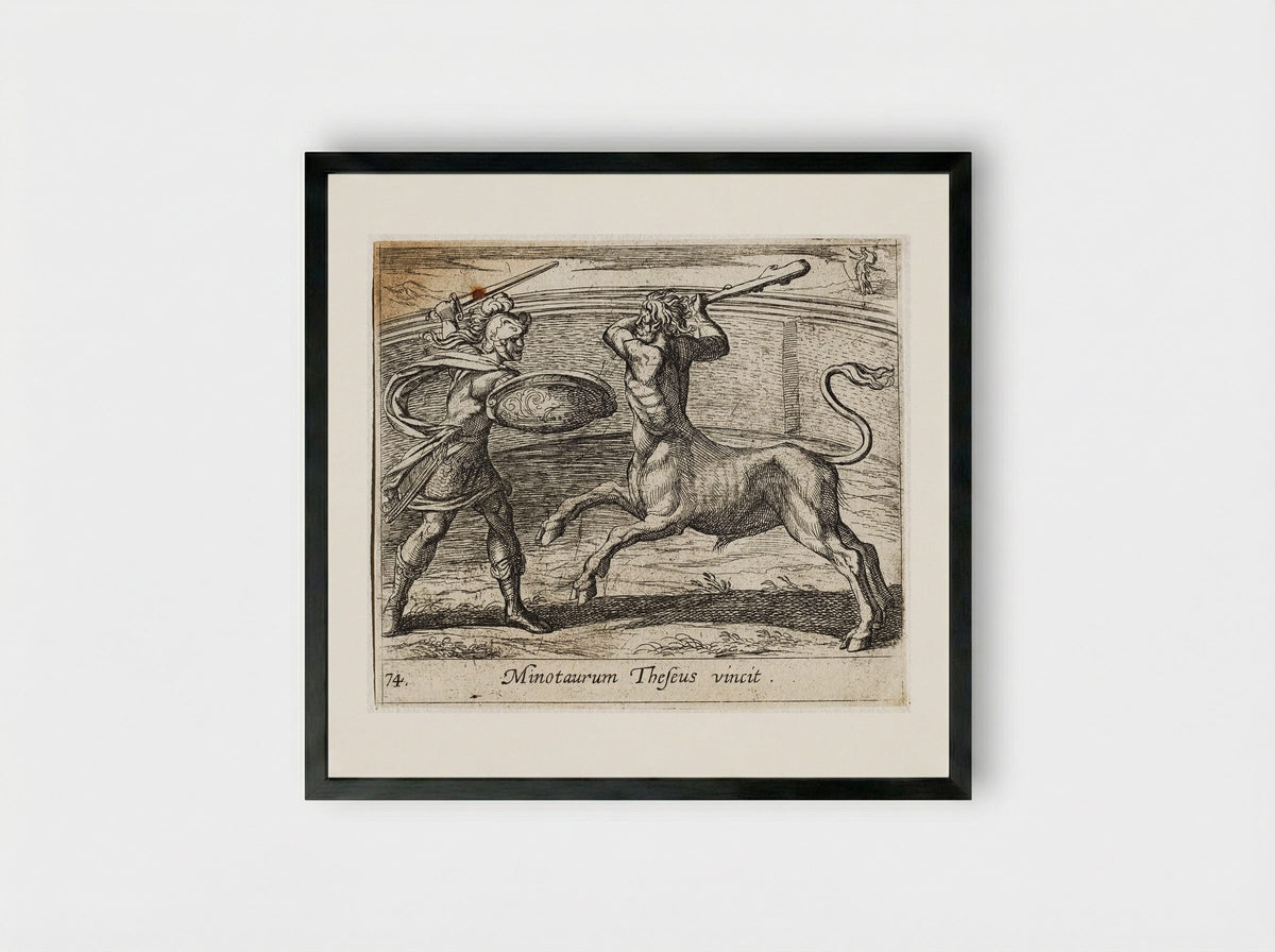 Theseus and the Minotaur - Antonio Tempesta - Framed Print Black