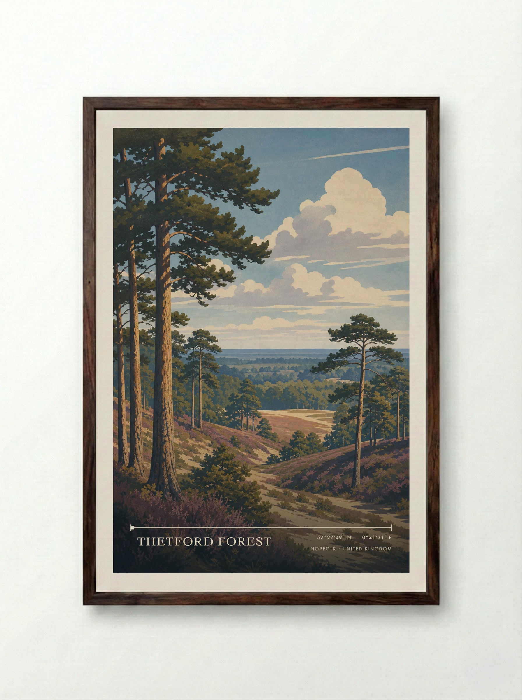 Thetford Forest Norfolk United Kingdom Travel Poster - Framed Print Dark Wood