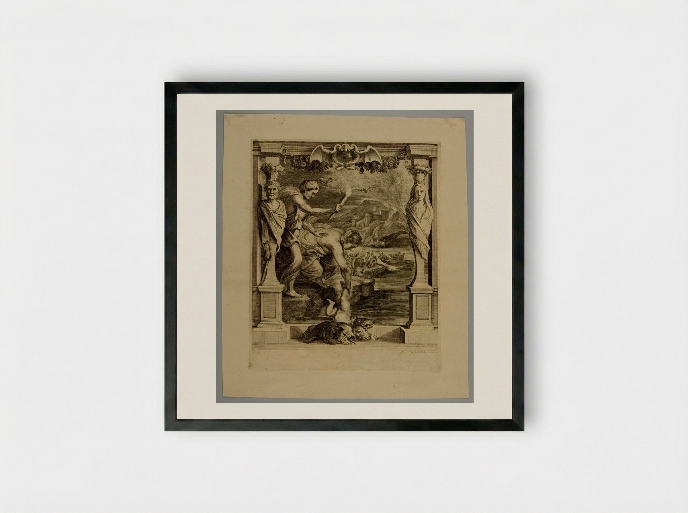 Thetis Plunging Achilles into the River Styx - Frans Ertinger - Framed Print Black