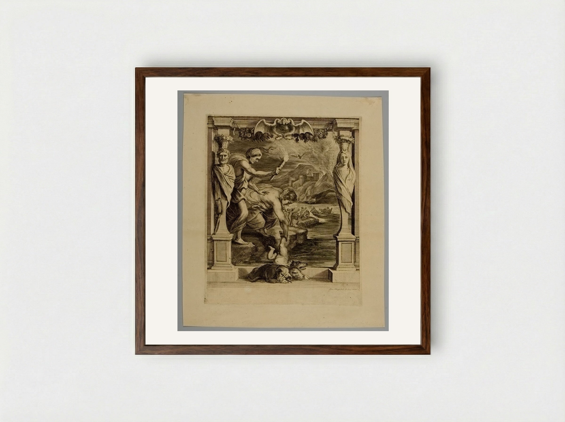 Thetis Plunging Achilles into the River Styx - Frans Ertinger - Framed Print Dark Wood
