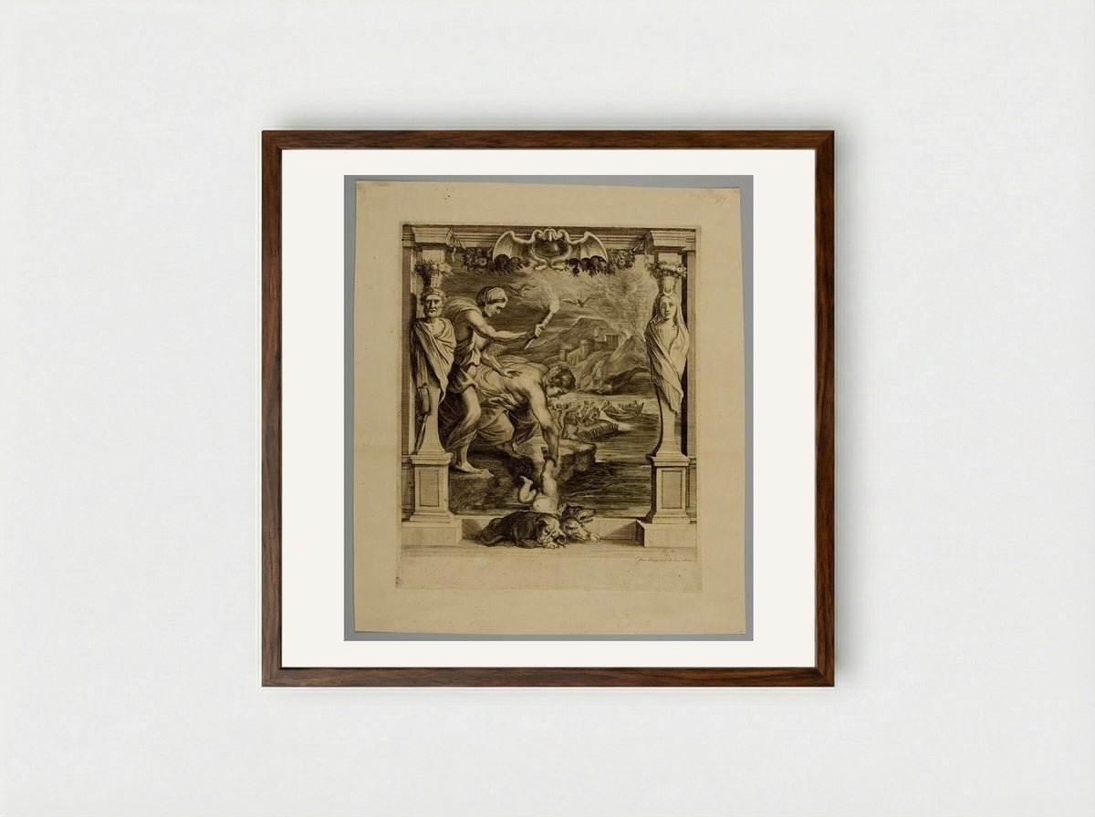 Thetis Plunging Achilles into the River Styx - Frans Ertinger - Framed Print Dark Wood