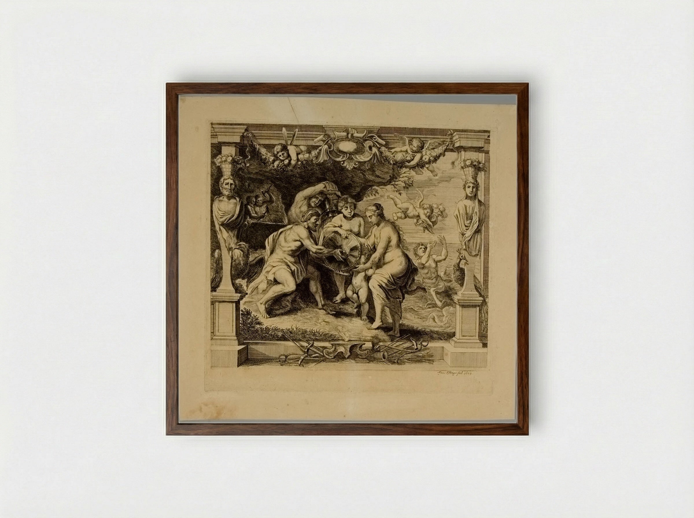 Thetis Receiving Arms from Vulcan for Achilles - Frans Ertinger - Framed Print Dark Wood