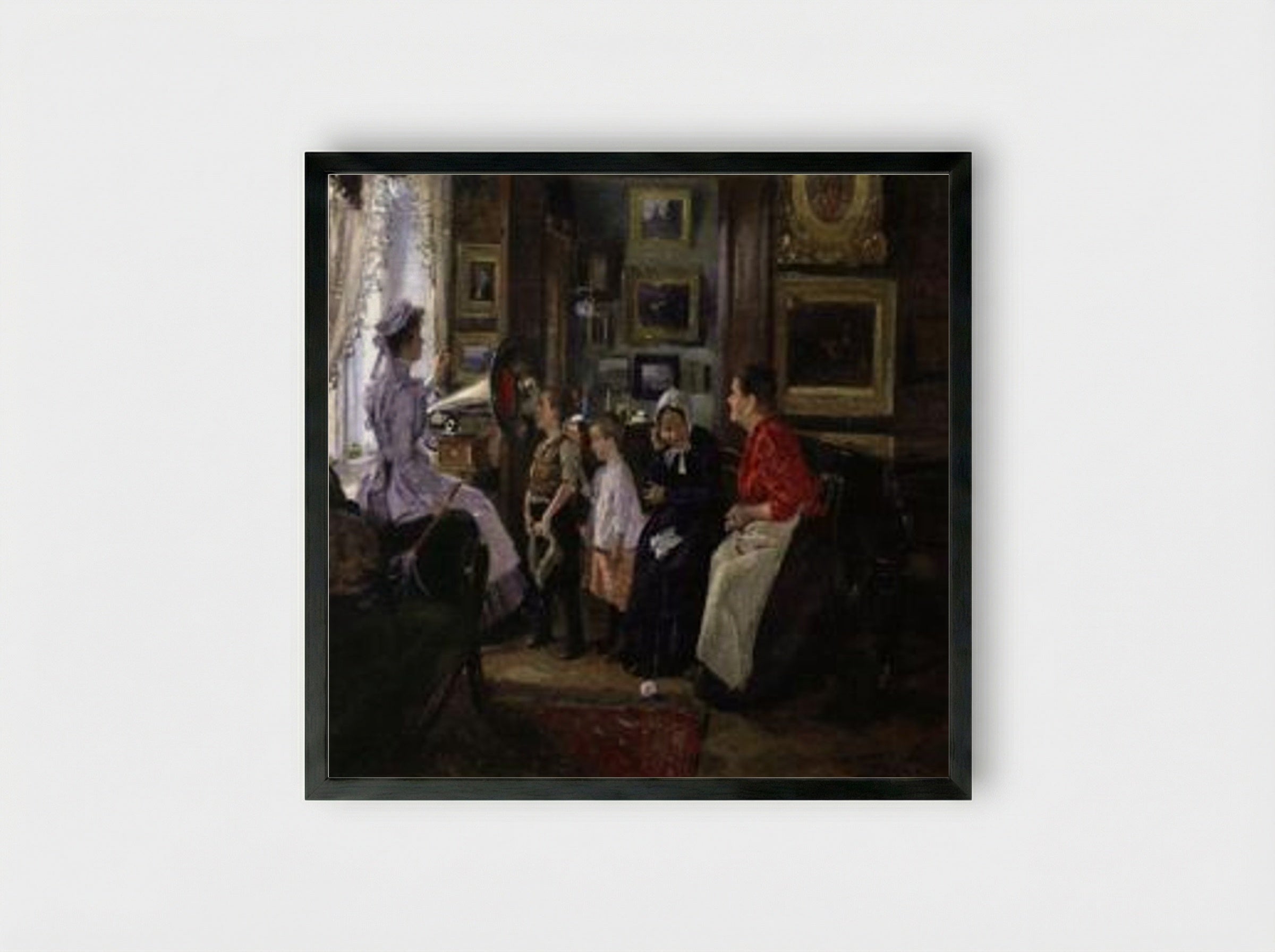 They Listen to the Gramophone - Vladimir Makovsky - Framed Print Black