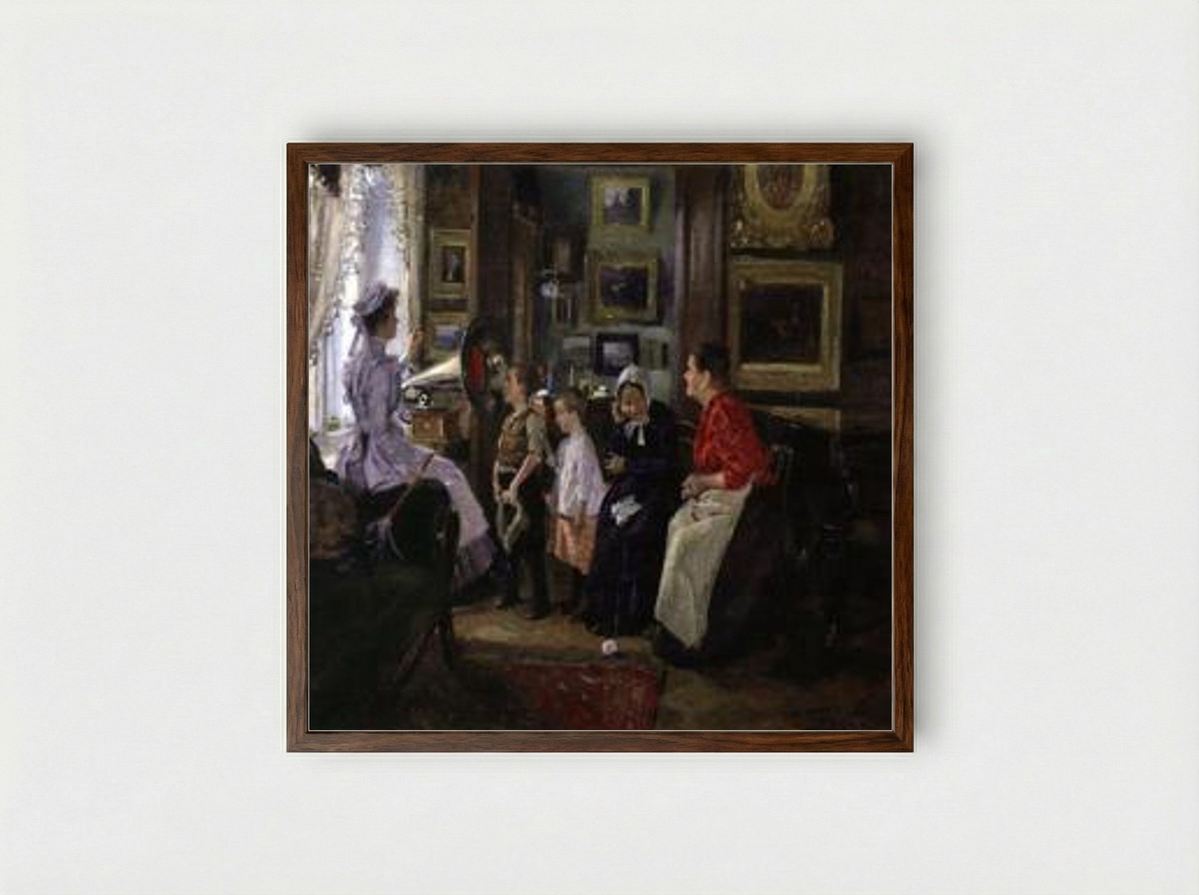 They Listen to the Gramophone - Vladimir Makovsky - Framed Print Dark Wood