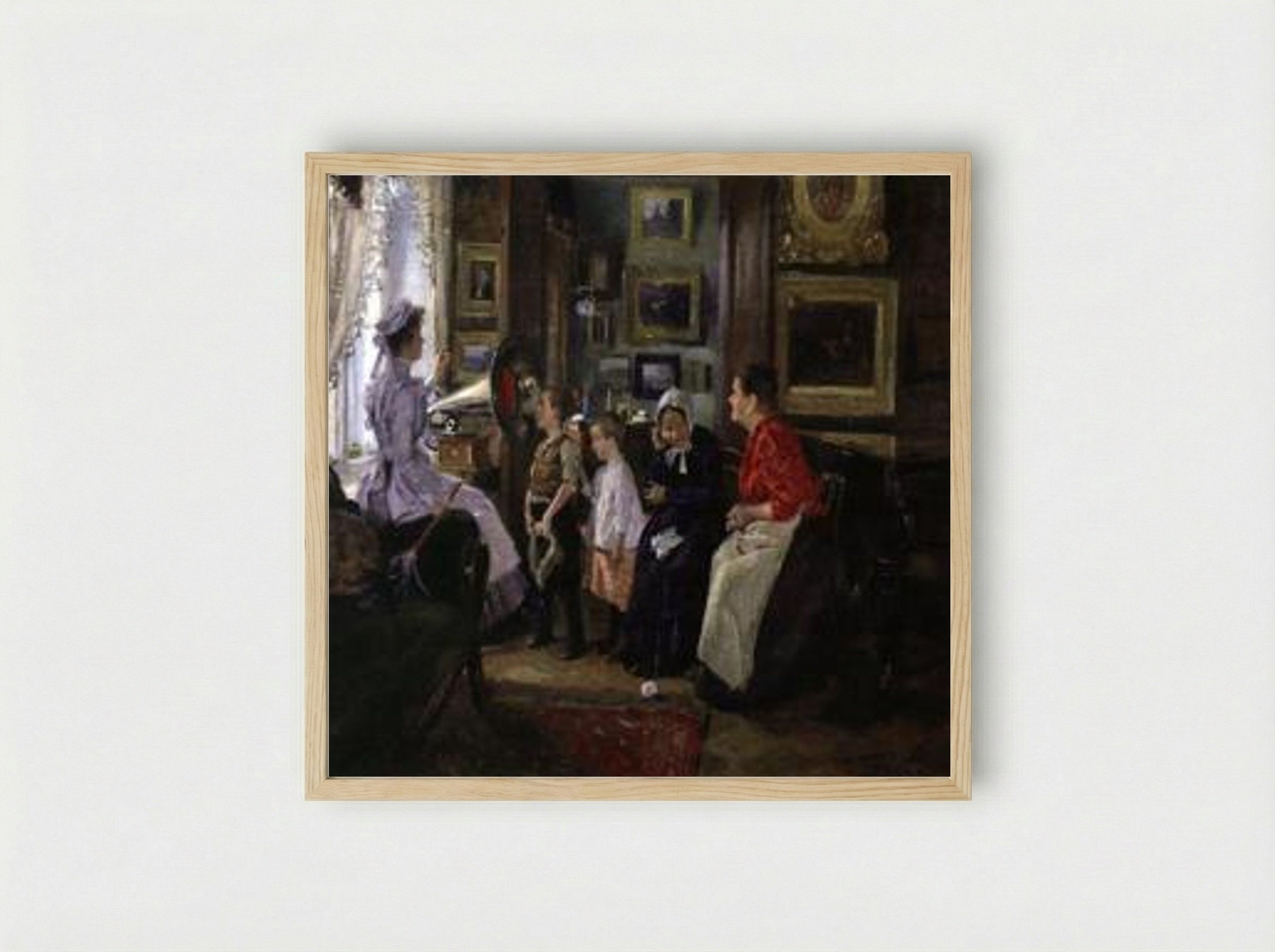 They Listen to the Gramophone - Vladimir Makovsky - Framed Print Wood