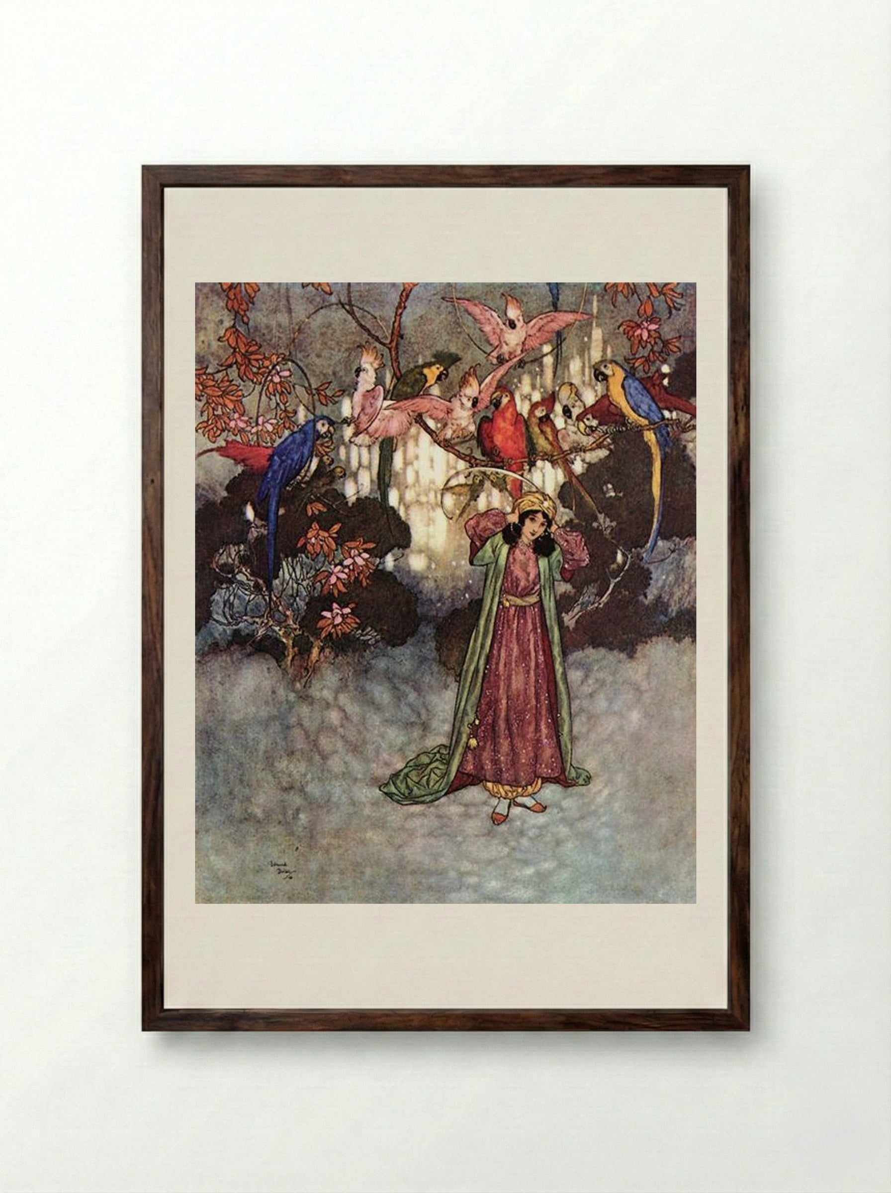 They began to scream and chatter, from Beauty and the Beast - Edmund Dulac - Framed Print Dark Wood