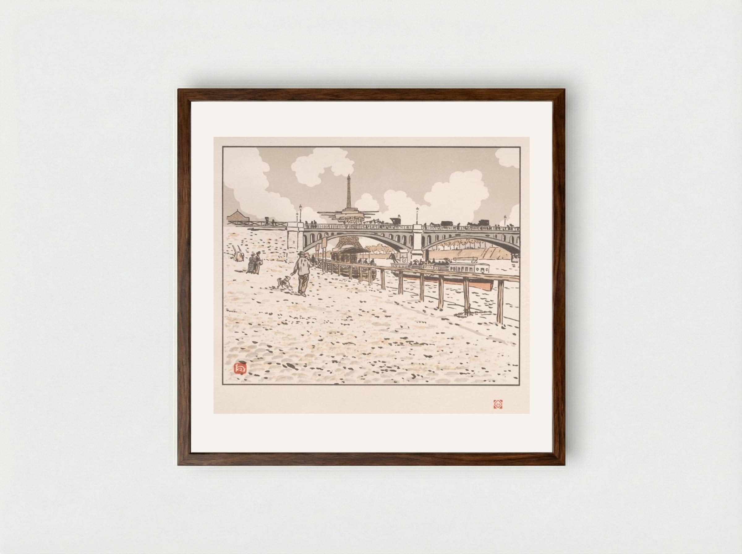 Thirty-Six Views of the Eiffel Tower: From the Grenelle Bridge - Henri Rivière - Framed Print Dark Wood