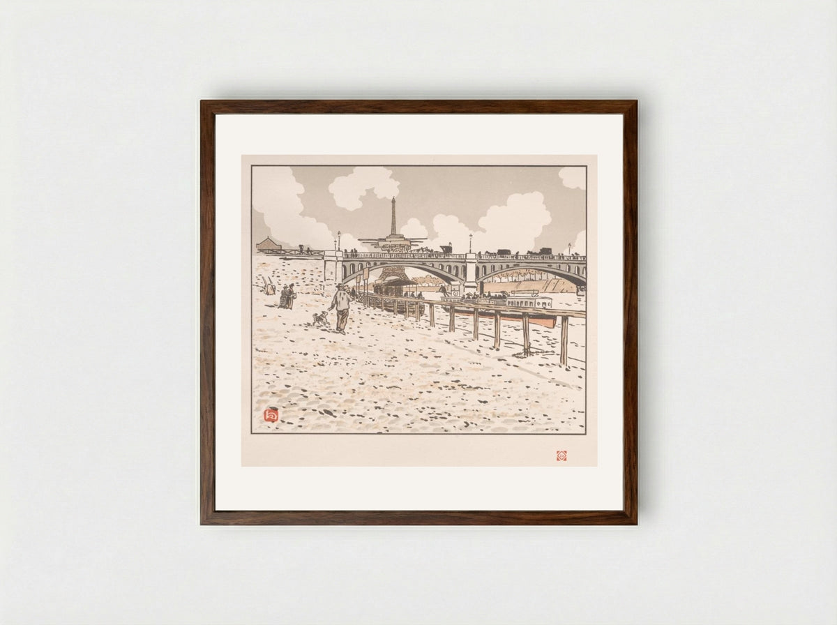 Thirty-Six Views of the Eiffel Tower: From the Grenelle Bridge - Henri Rivière - Framed Print Dark Wood