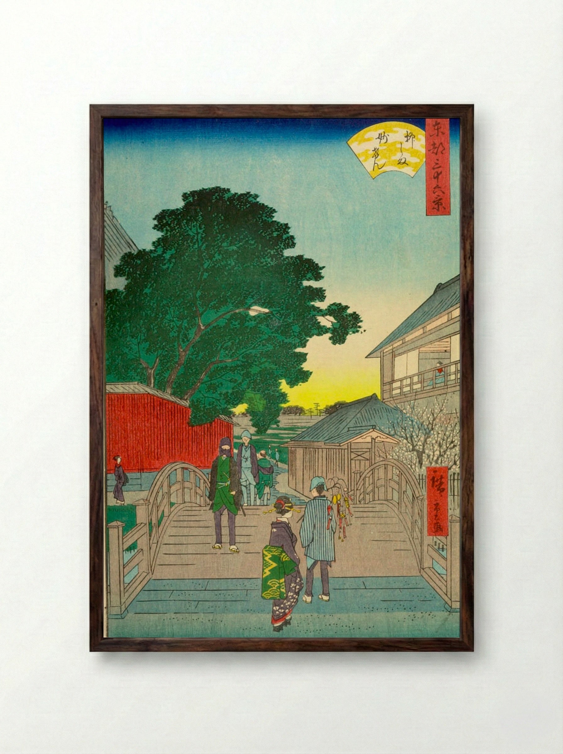 Thirty-six Views of Yedo: Yanagishima Myoken - Utagawa Hiroshige II - Framed Print Dark Wood
