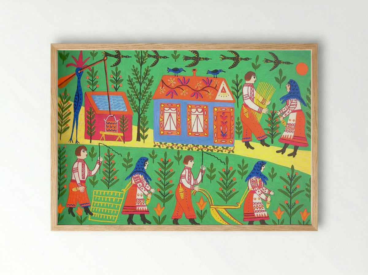 This Man Does Not Know How to Please a Woman - Maria Primachenko - Framed Print Wood