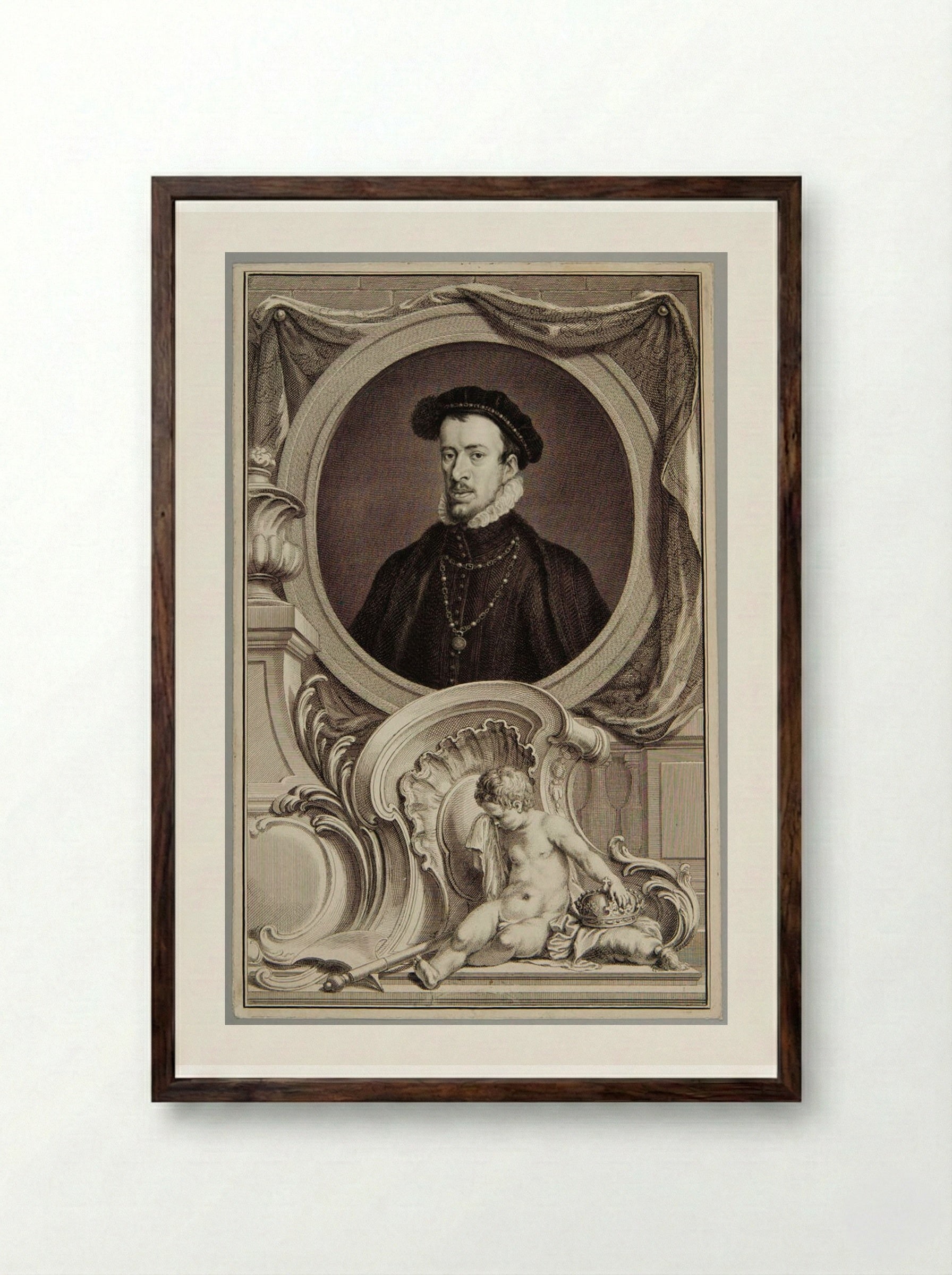 Thomas Howard, 4th Duke of Norfolk - Jacobus Houbraken - Framed Print Dark Wood