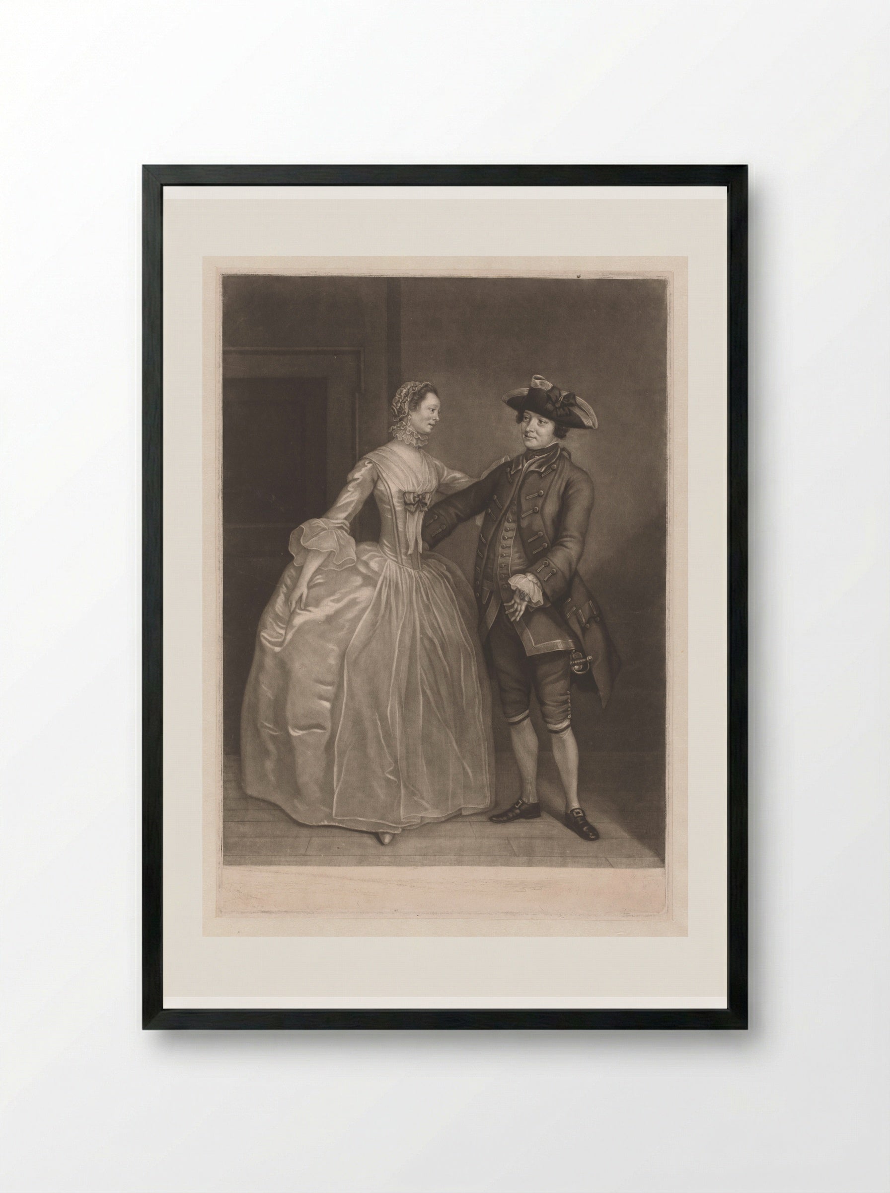 Thomas Lowe and Mrs. Chambers as Captain Macheath and Polly - James McArdell - Framed Print Black