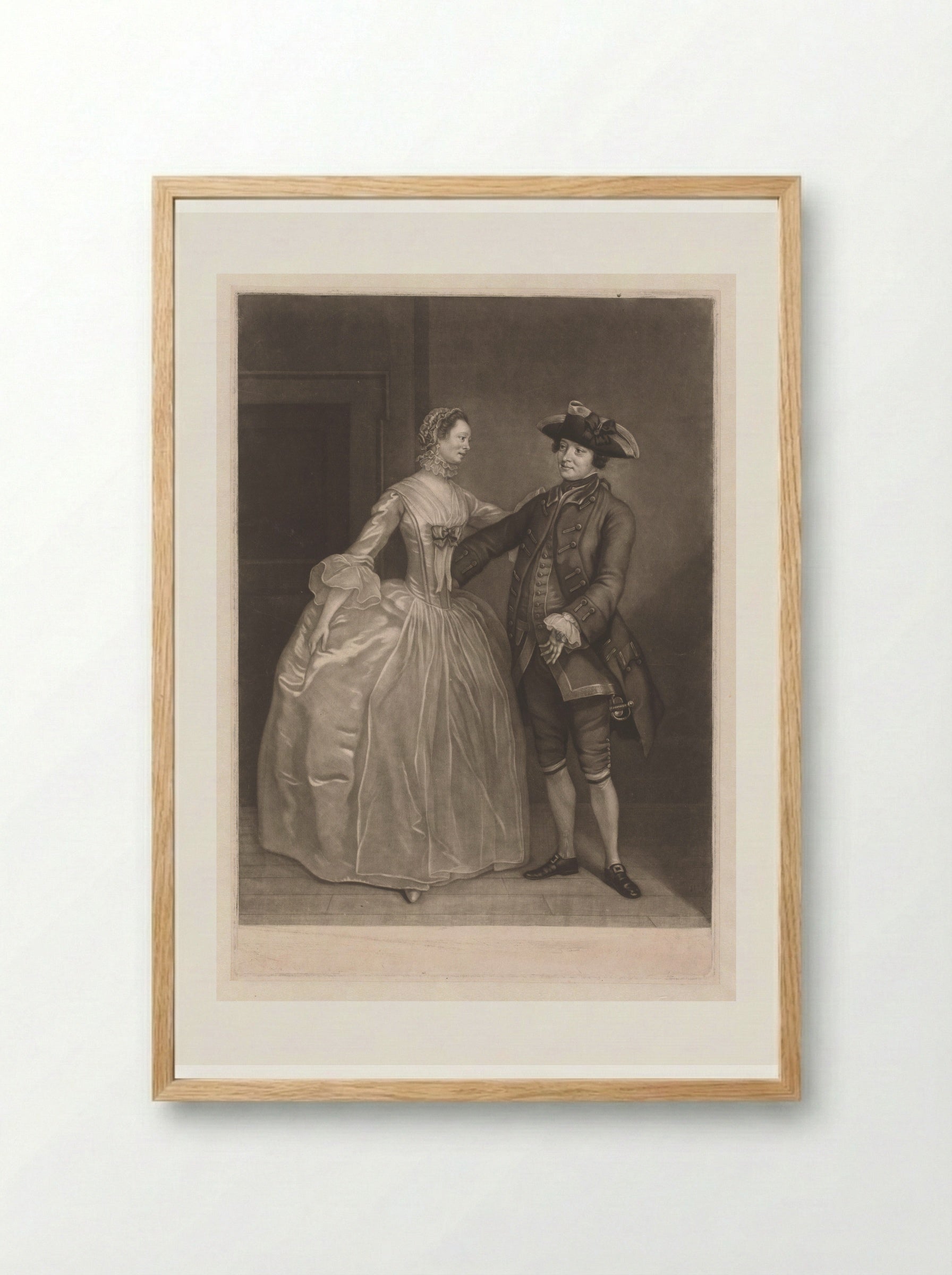 Thomas Lowe and Mrs. Chambers as Captain Macheath and Polly - James McArdell - Framed Print Wood