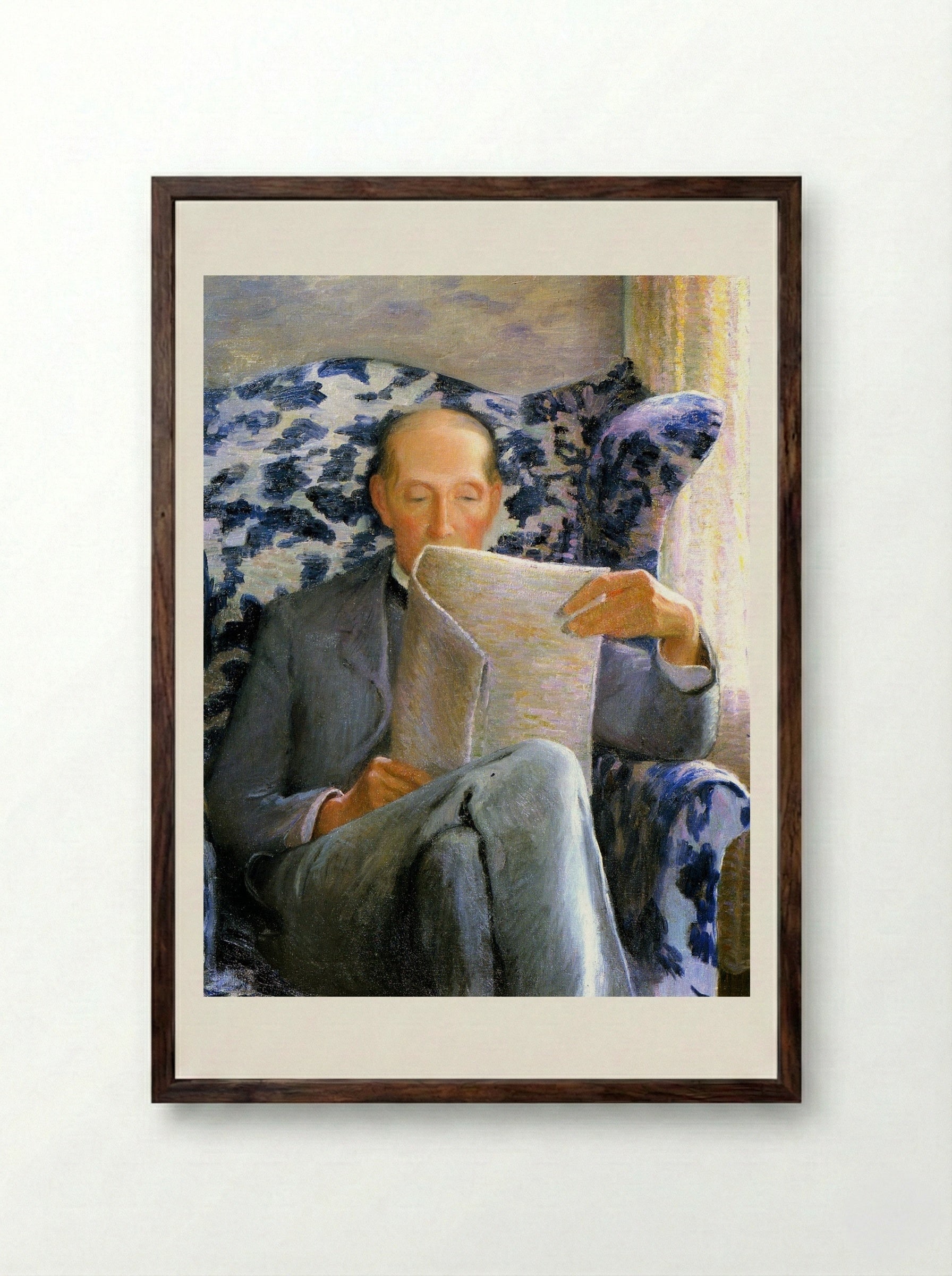 Thomas Sergeant Perry Reading a Newspaper - Lilla Cabot Perry - Framed Print Dark Wood