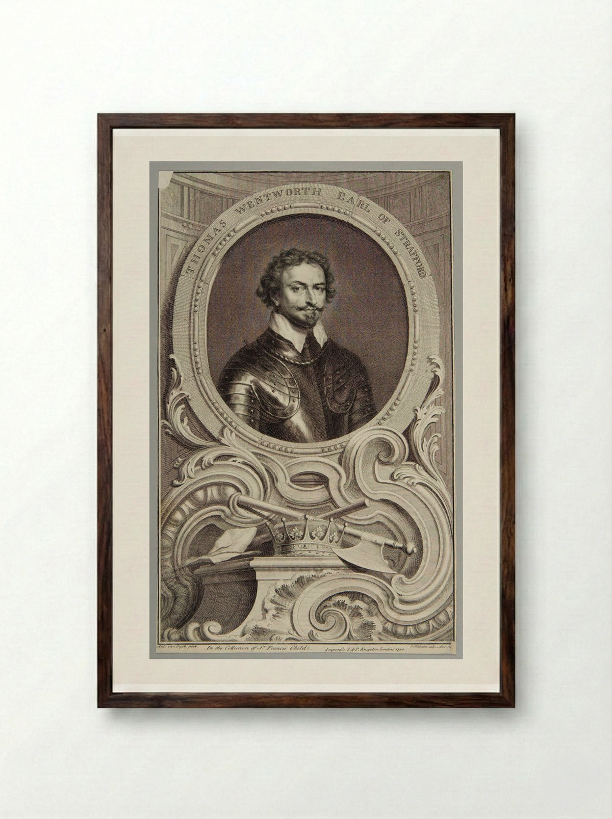 Thomas Wentworth, Earl of Strafford - Jacobus Houbraken - Framed Print Dark Wood