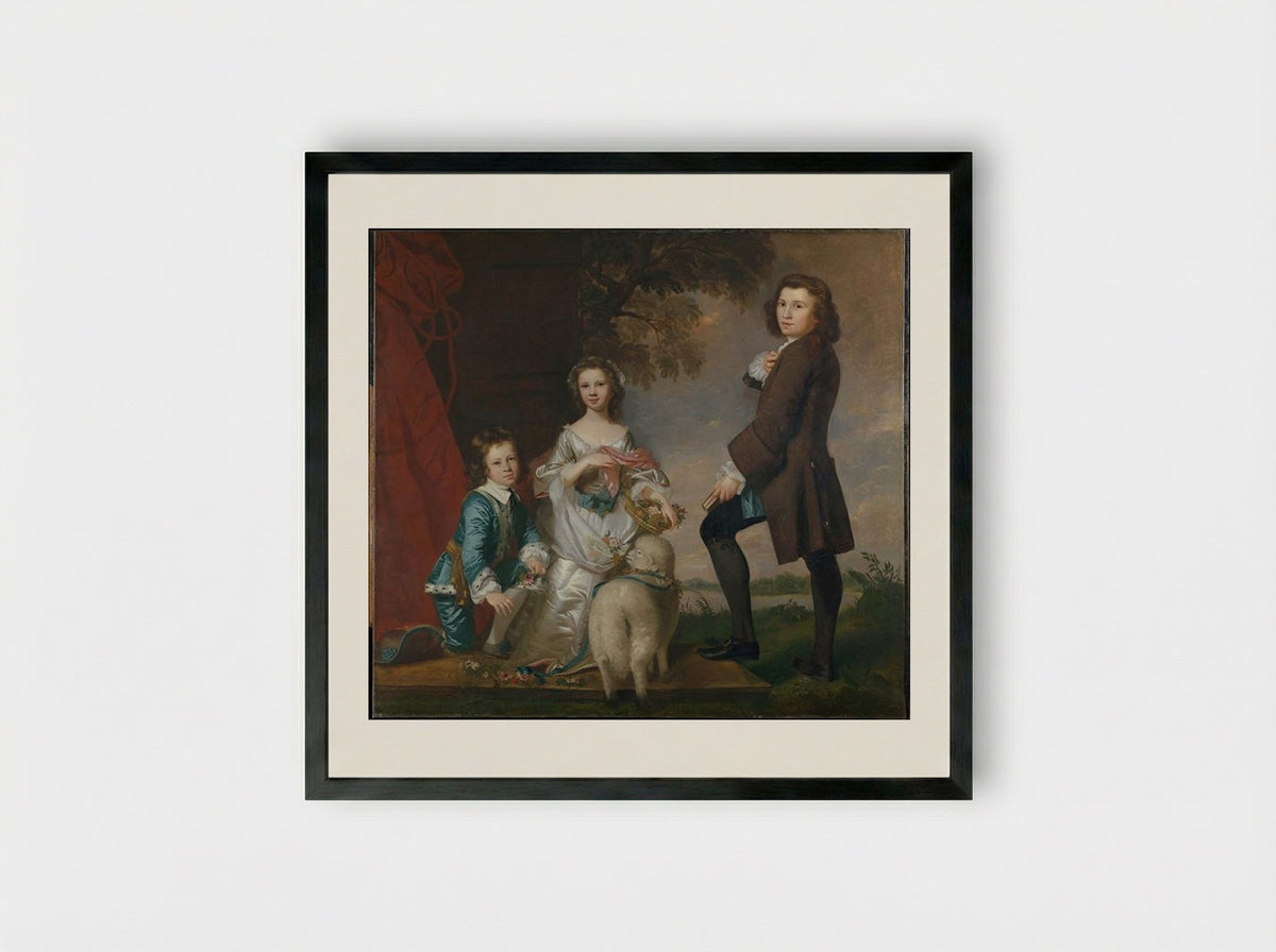 Thomas and Martha Neate with His Tutor, Thomas Needham - Sir Joshua Reynolds - Framed Print Black