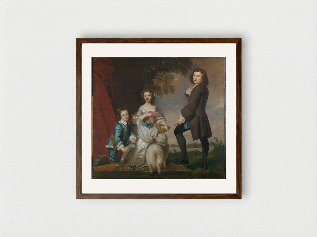 Thomas and Martha Neate with His Tutor, Thomas Needham - Sir Joshua Reynolds - Framed Print Dark Wood