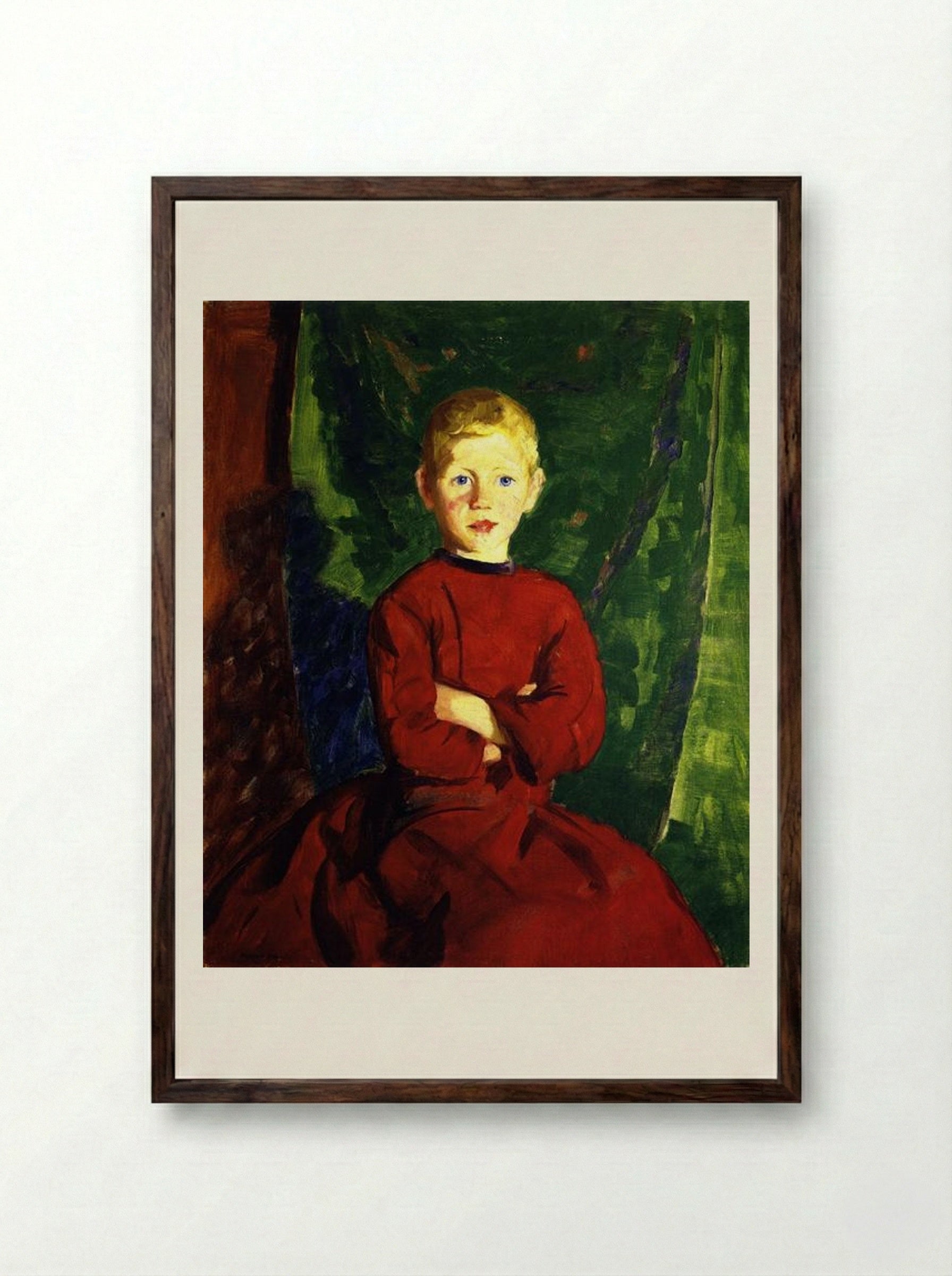 Thomas in His Red Coat - Robert Henri - Framed Print Dark Wood