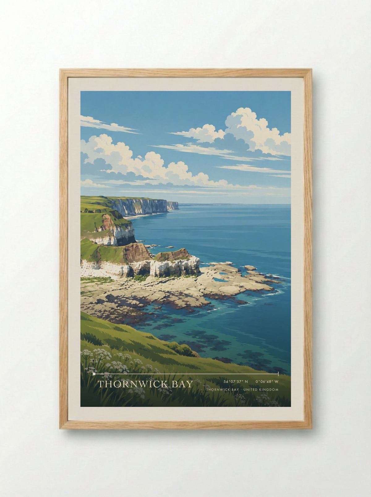 Thornwick Bay | Travel Poster - Framed Print Wood