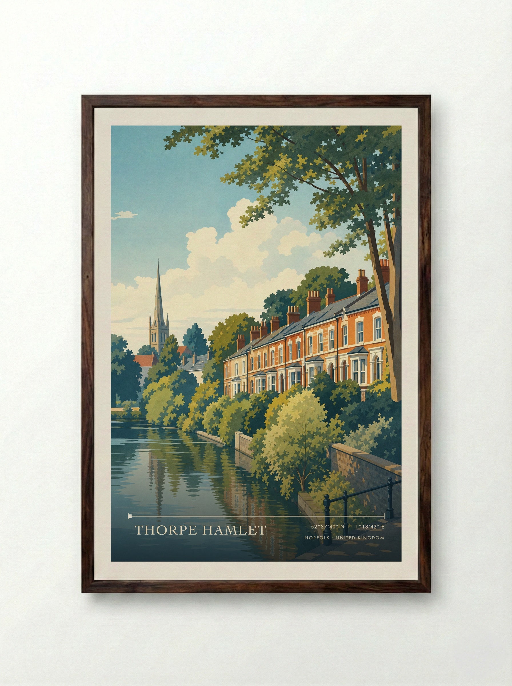 Thorpe Hamlet Norfolk United Kingdom Travel Poster - Framed Print Dark Wood
