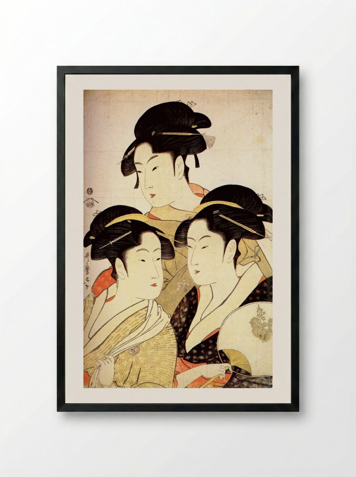 Three Beauties of the Present Day - Kitagawa Utamaro - Framed Print Black