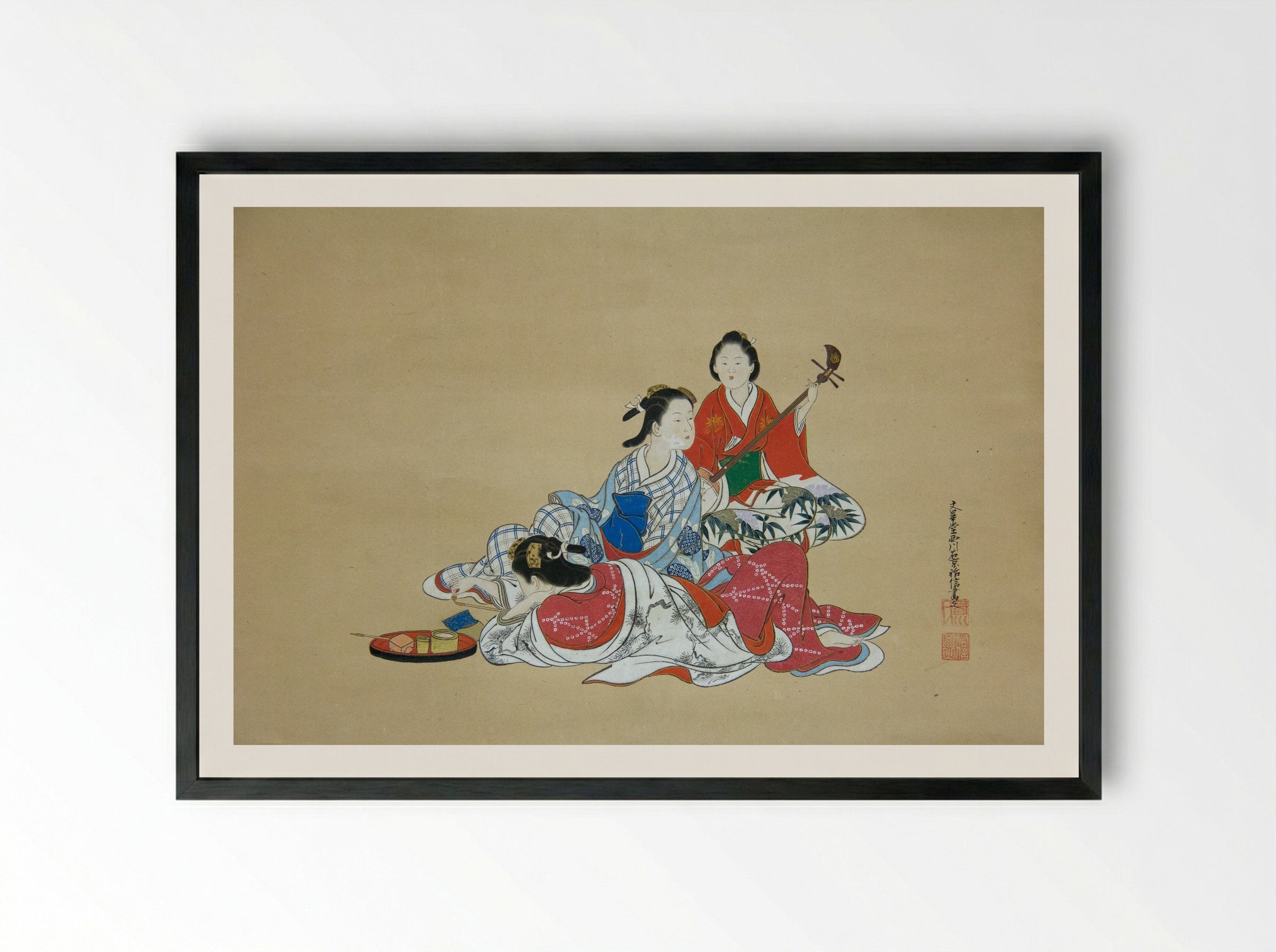 Three Beauties - Nishikawa Sukenobu - Framed Print Black
