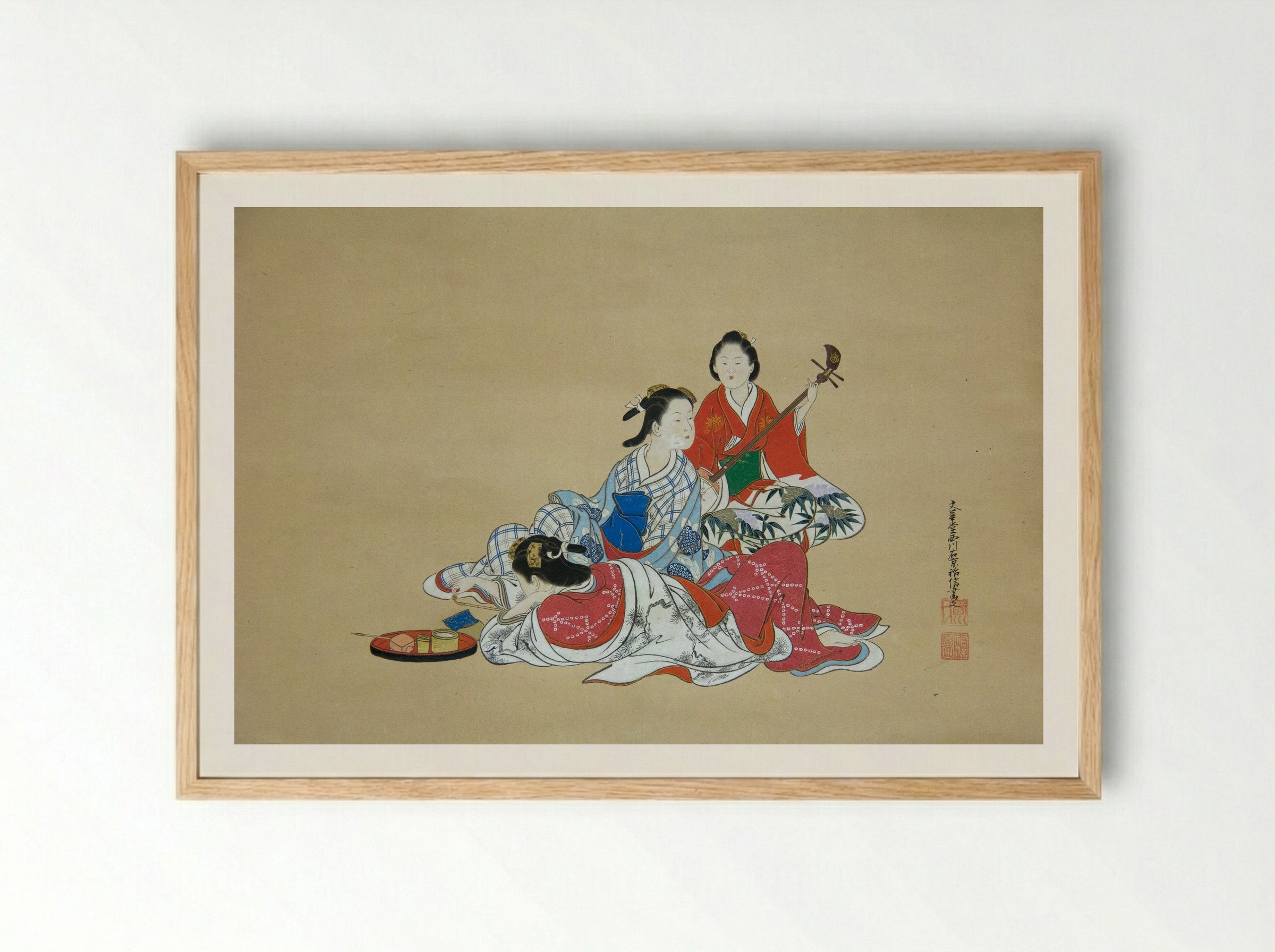 Three Beauties - Nishikawa Sukenobu - Framed Print Wood