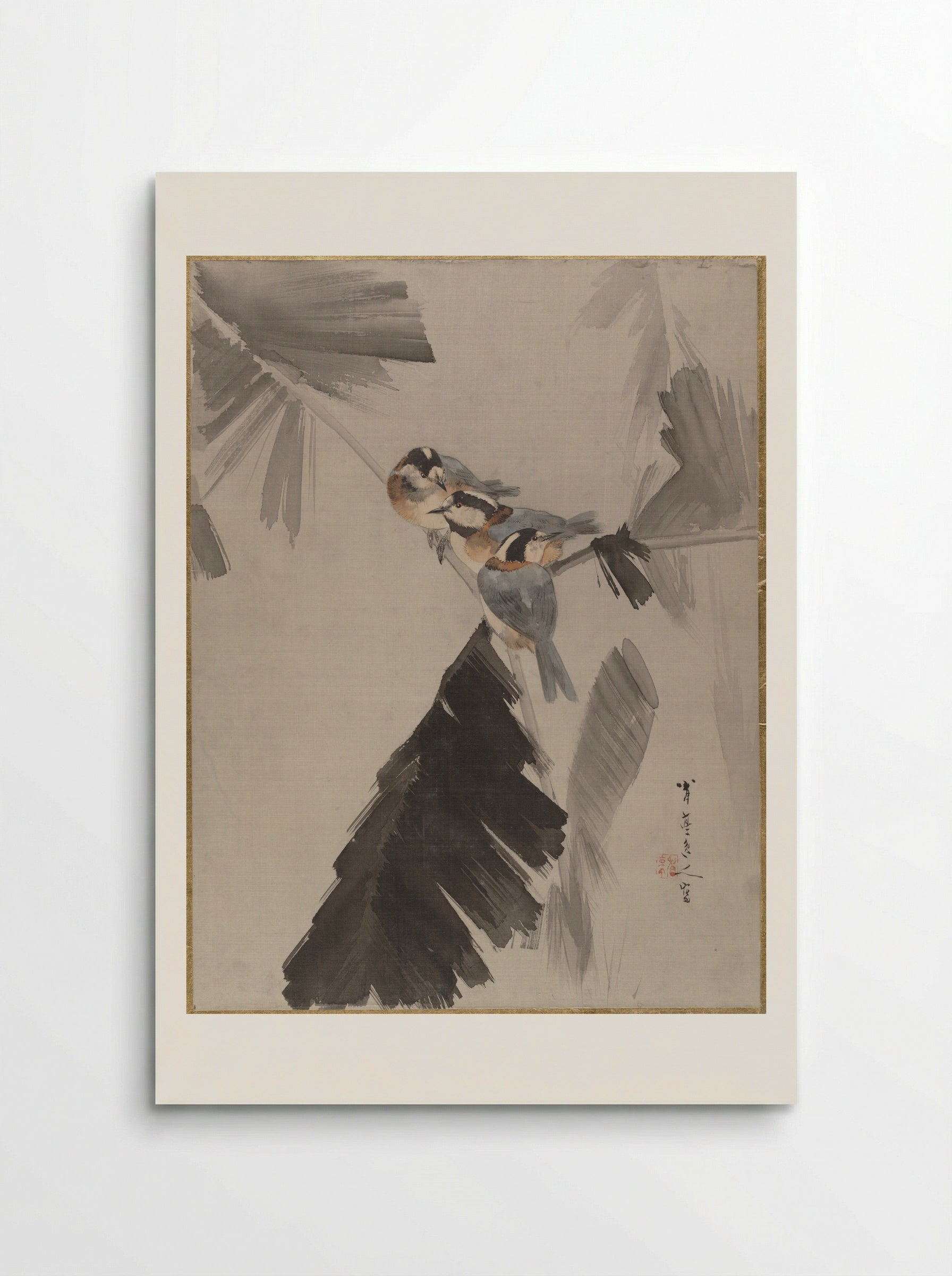 Three Birds on Branch - Watanabe Seitei - Poster