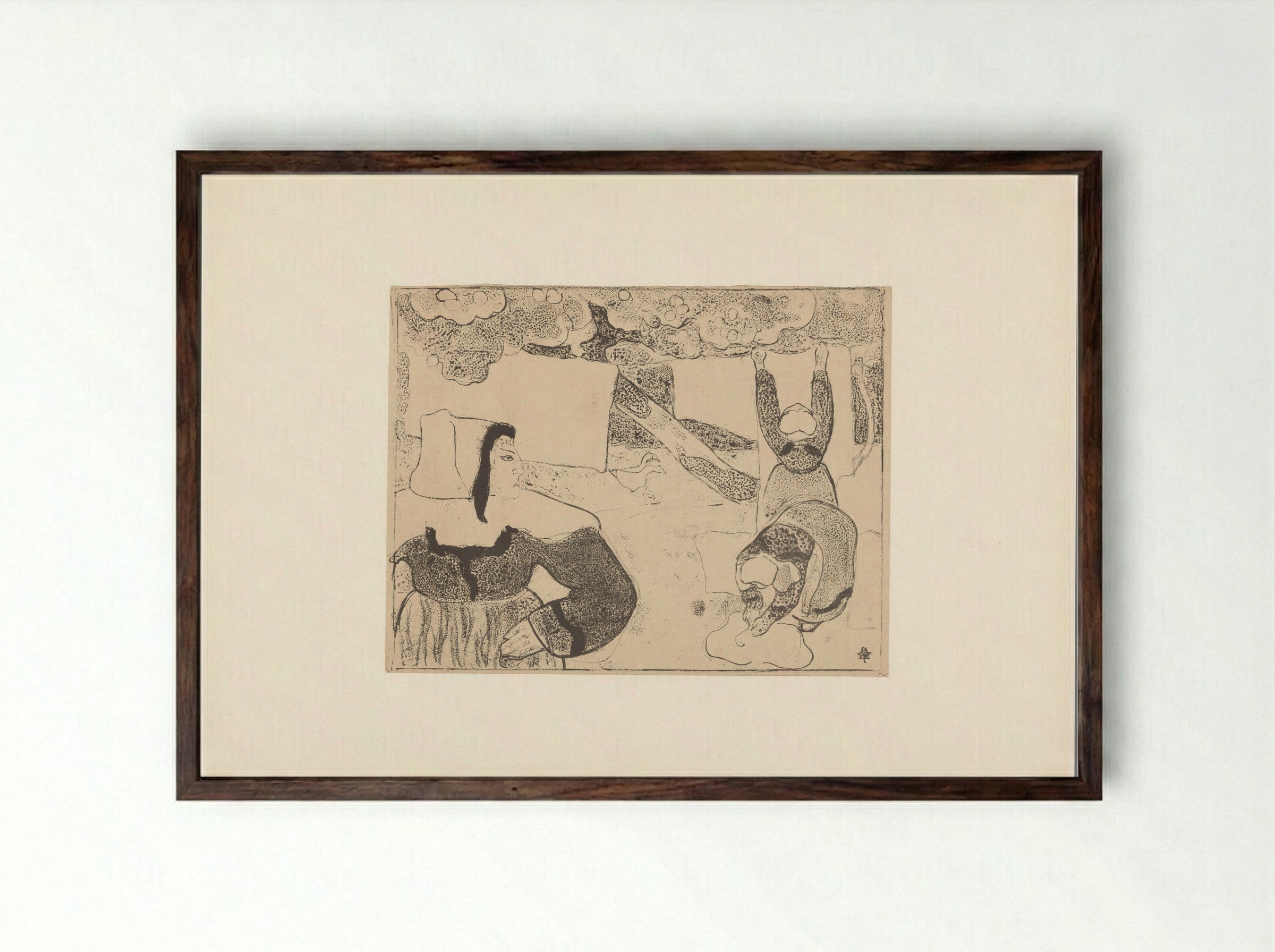 Three Breton Women Hanging Laundry - Émile Bernard - Framed Print Dark Wood