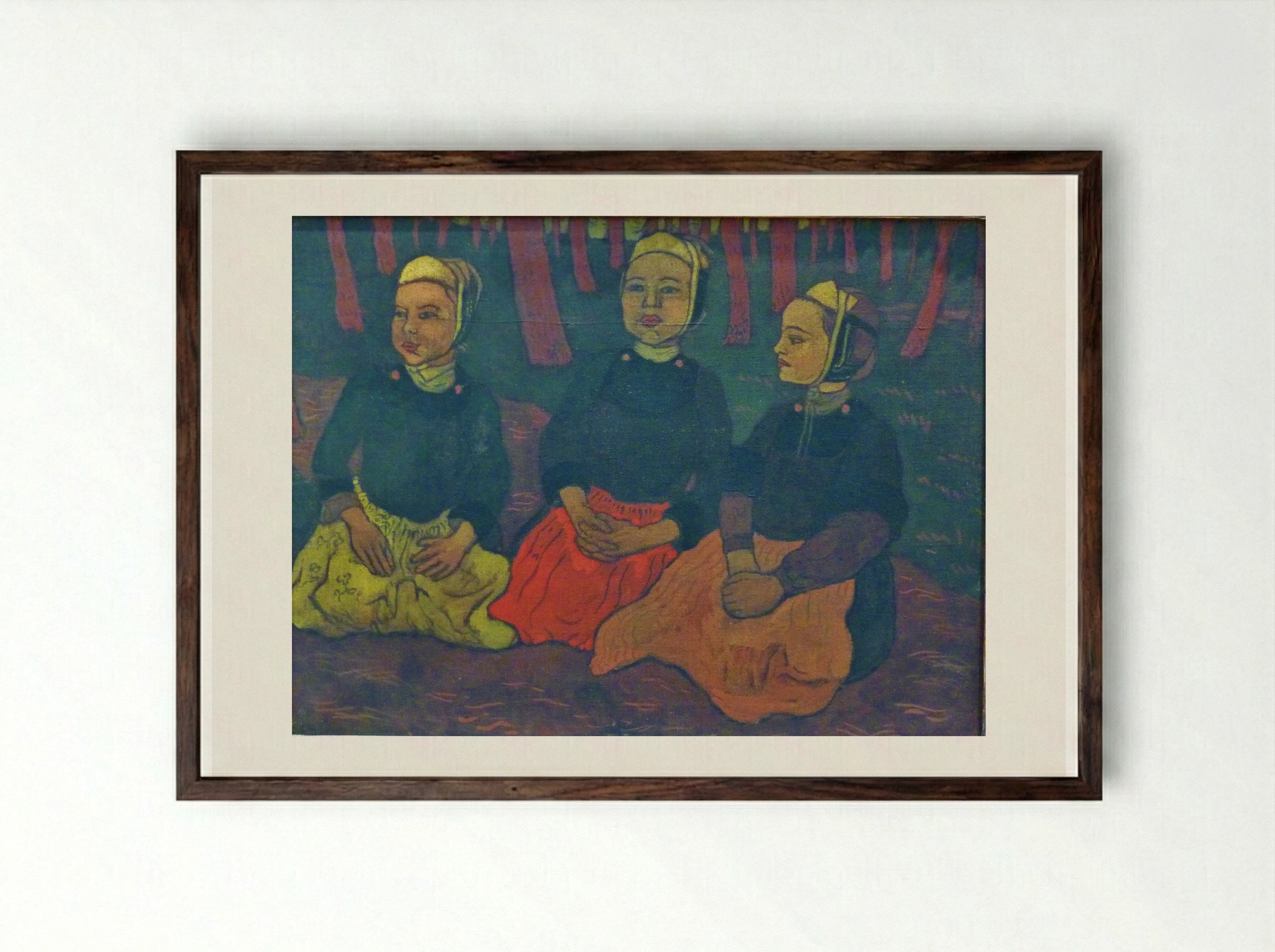 Three Breton Women in the Forest - Georges Lacombe - Framed Print Dark Wood