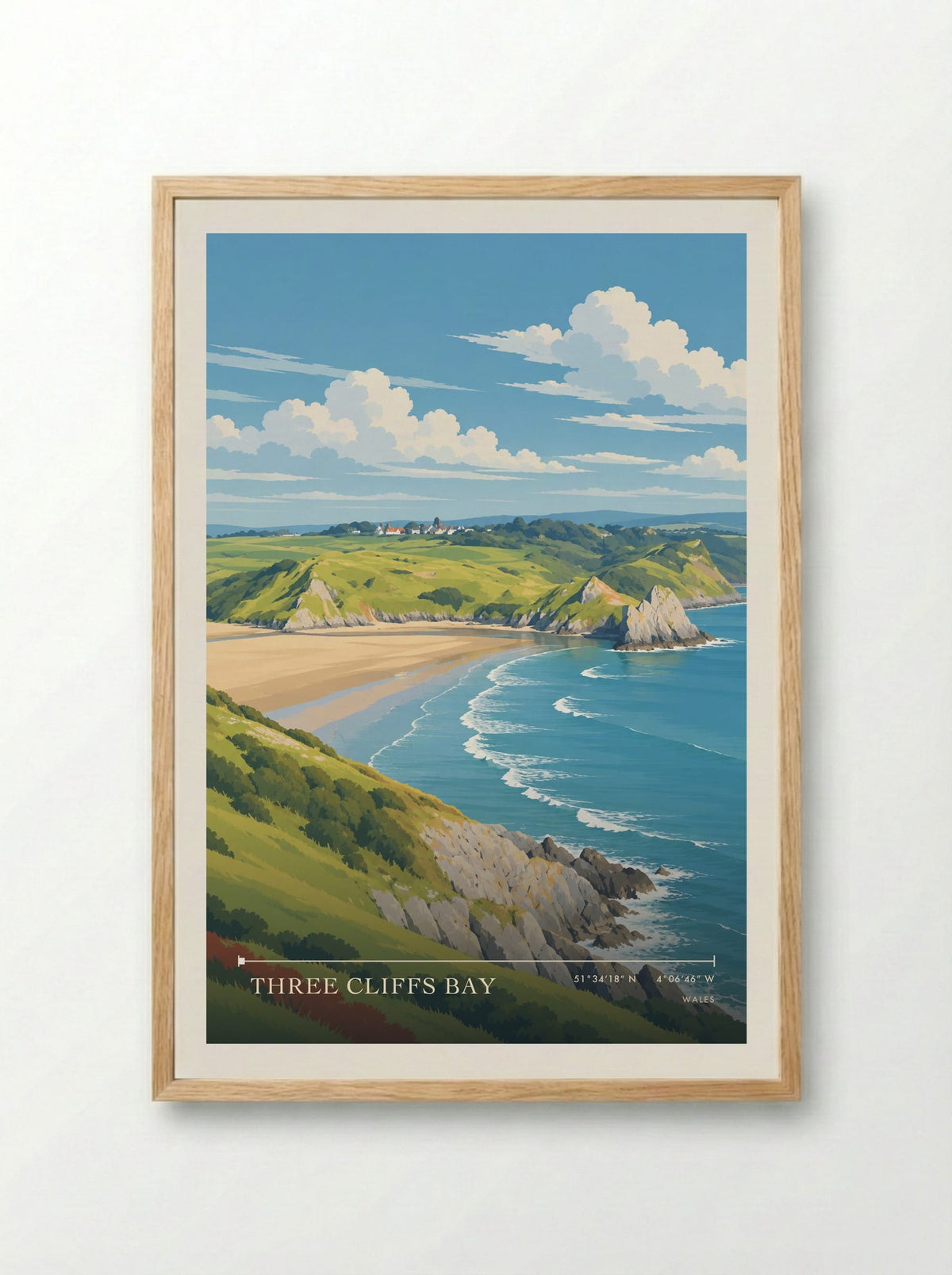 Three Cliffs Bay | Travel Poster - Framed Print Wood