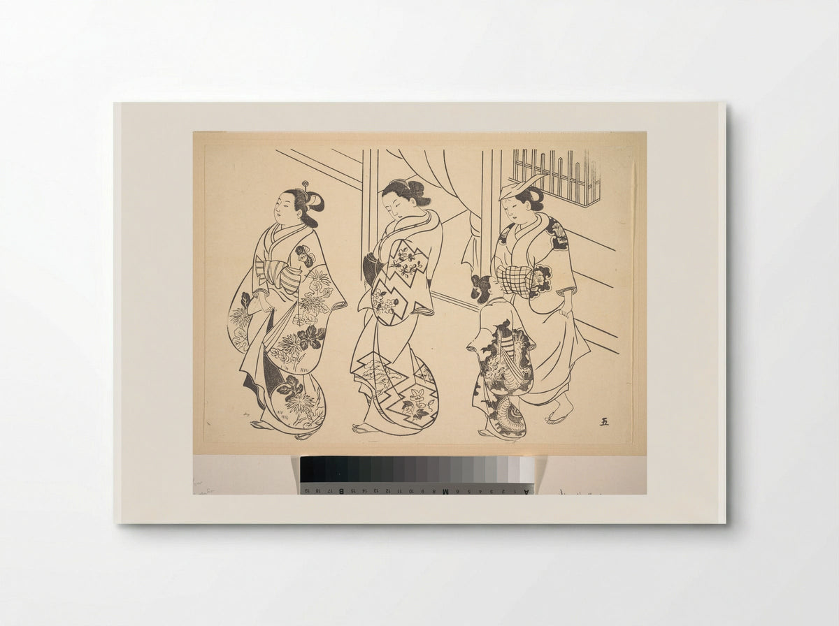 Three Courtesans and a Kamuro Strolling in the Street - Okumura Masanobu - Poster