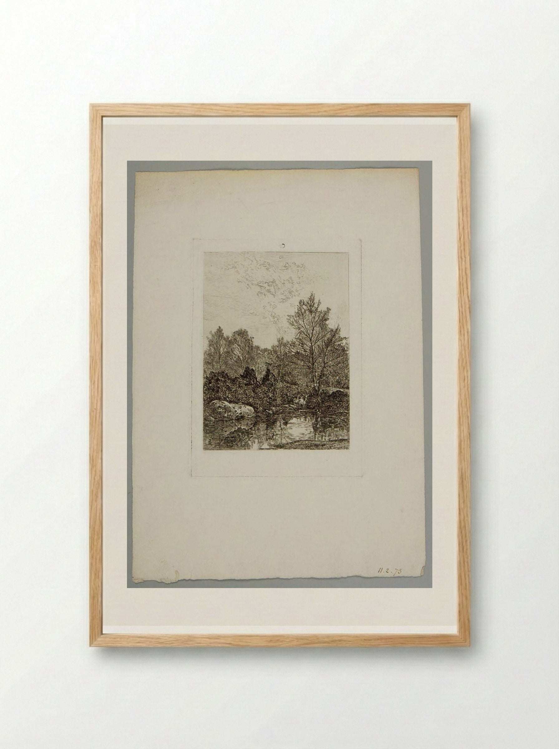 Three Deer at a Forest Pool - Karl Bodmer - Framed Print Wood